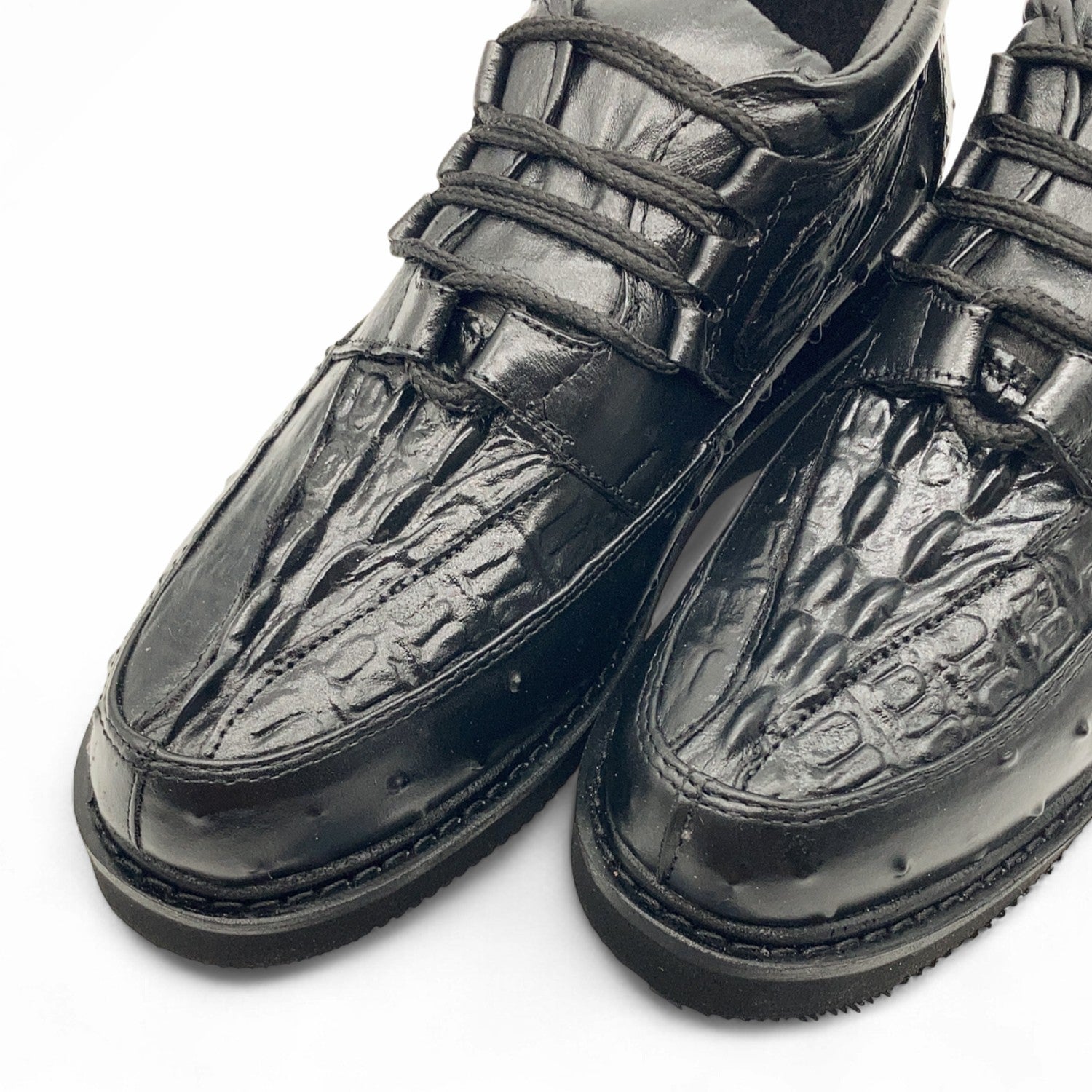 Men's Embossed Crocodile Ostrich Print Leather Lace Up Shoe