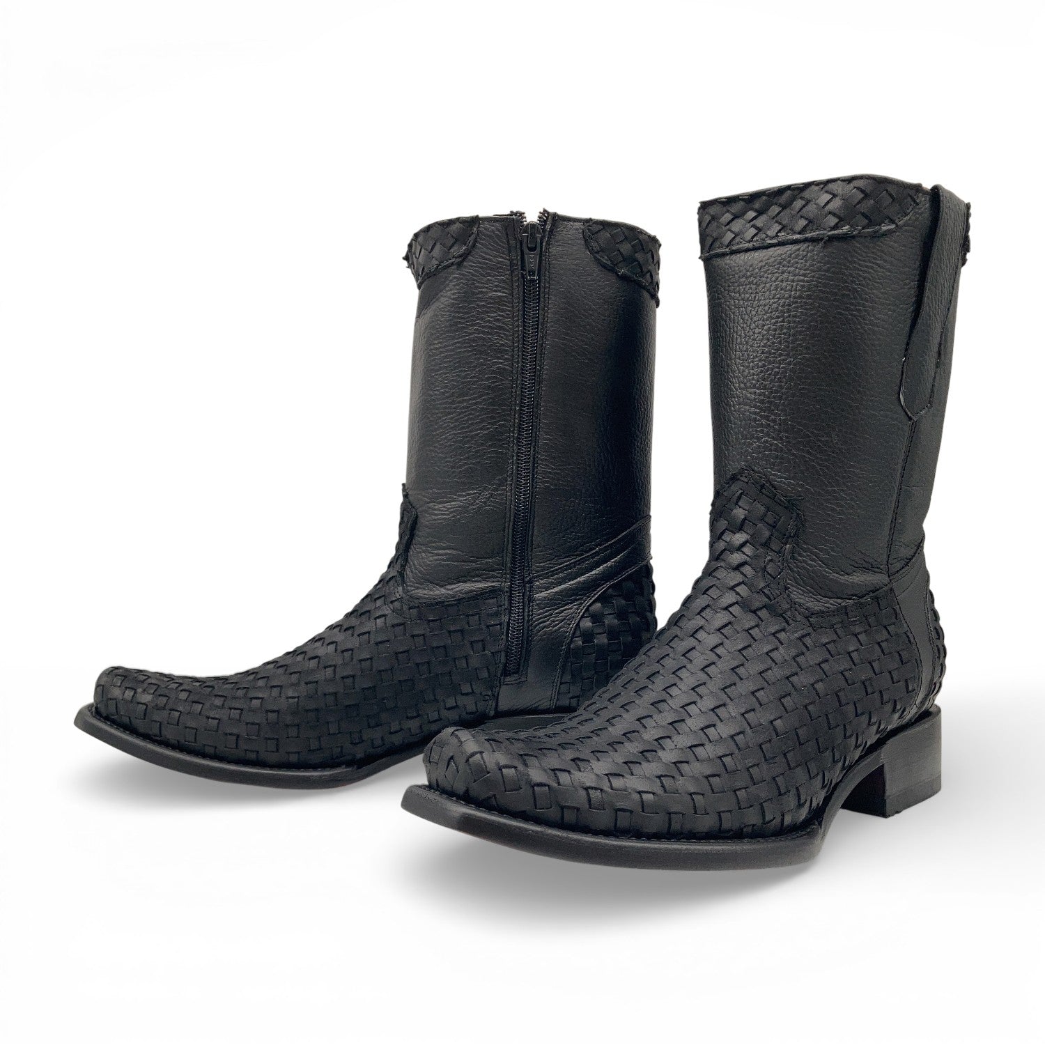 Men’s Leather Midcalf Petatillo Western Boot, Dubai Square Toe with Full Side Zipper