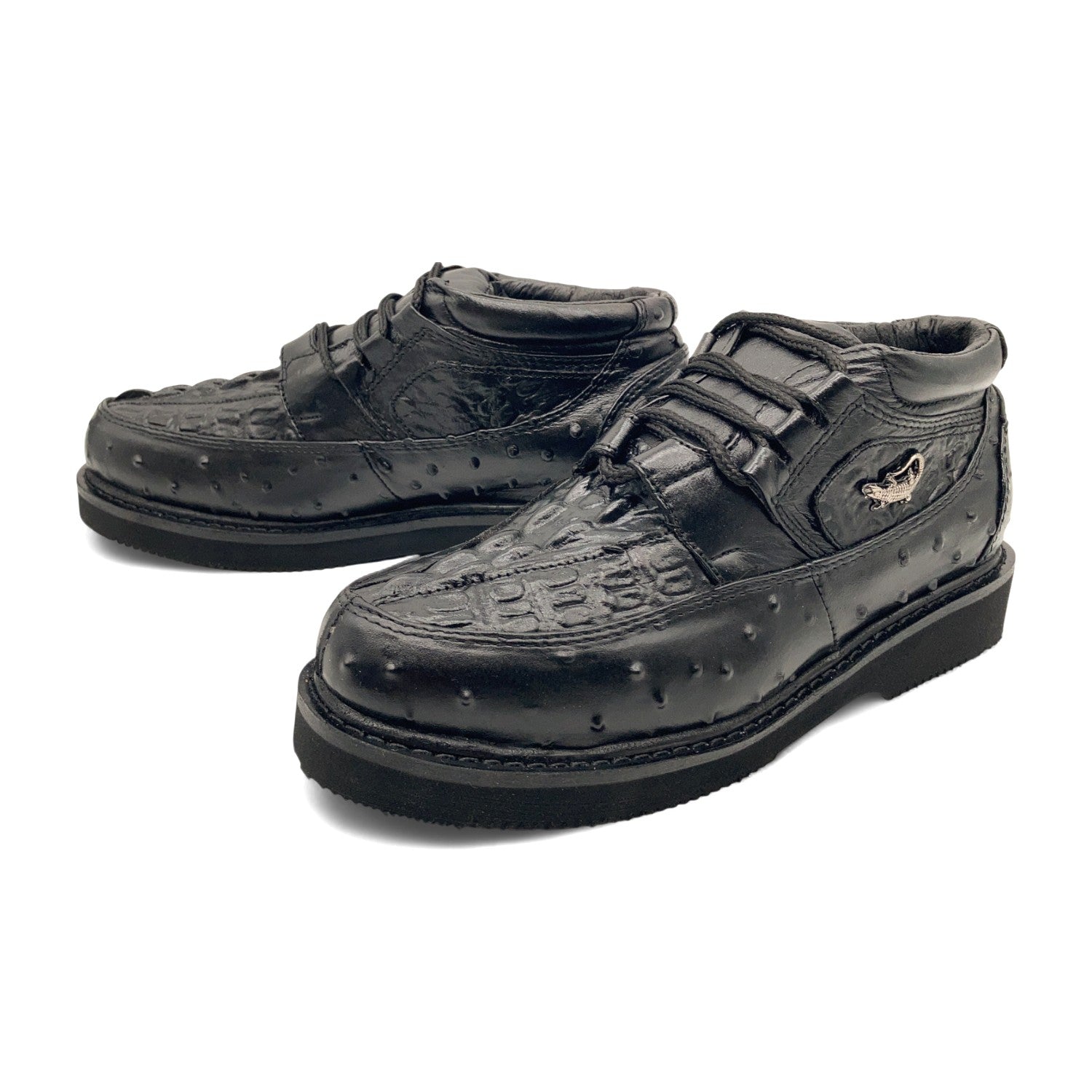 Men's Embossed Crocodile Ostrich Print Leather Lace Up Shoe