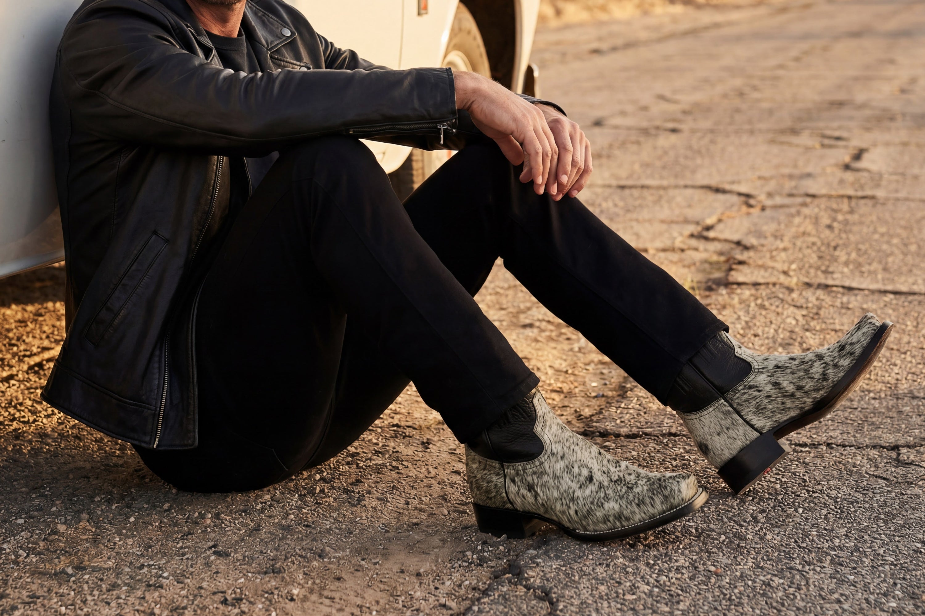 Men’s Leather Midcalf Square Toe Western Boot with Calf Cow Hair