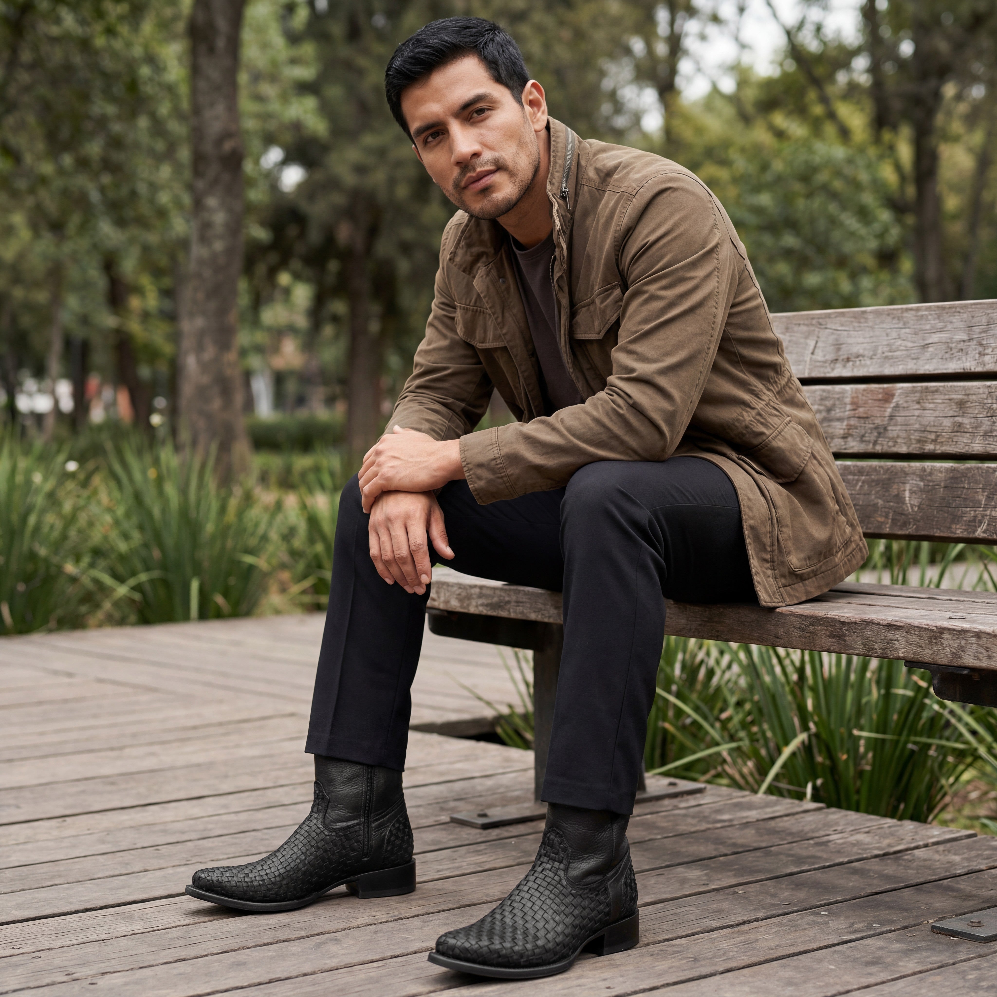 Men’s Leather Midcalf Petatillo Western Boot, Dubai Square Toe with Full Side Zipper