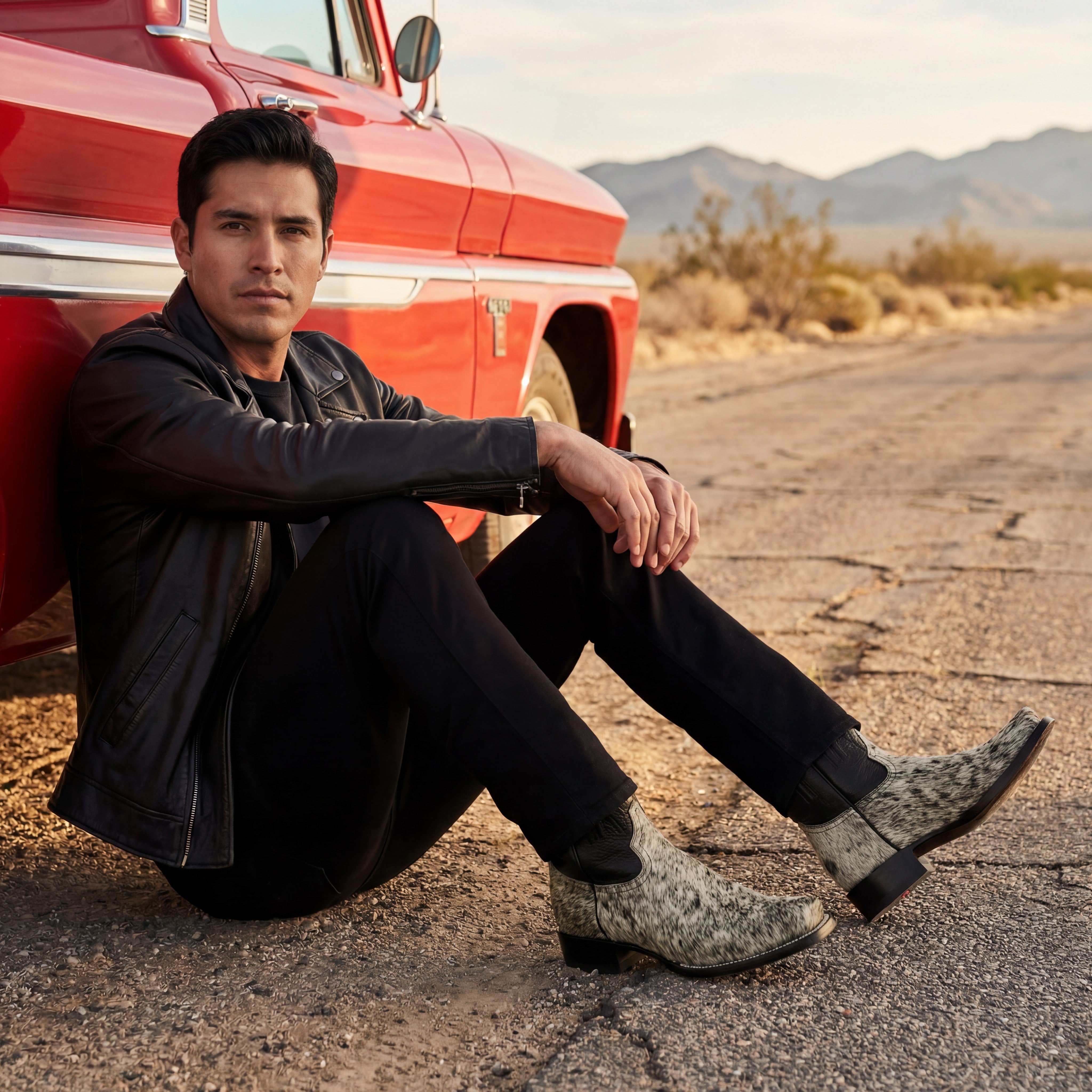 Men’s Leather Midcalf Square Toe Western Boot with Calf Cow Hair