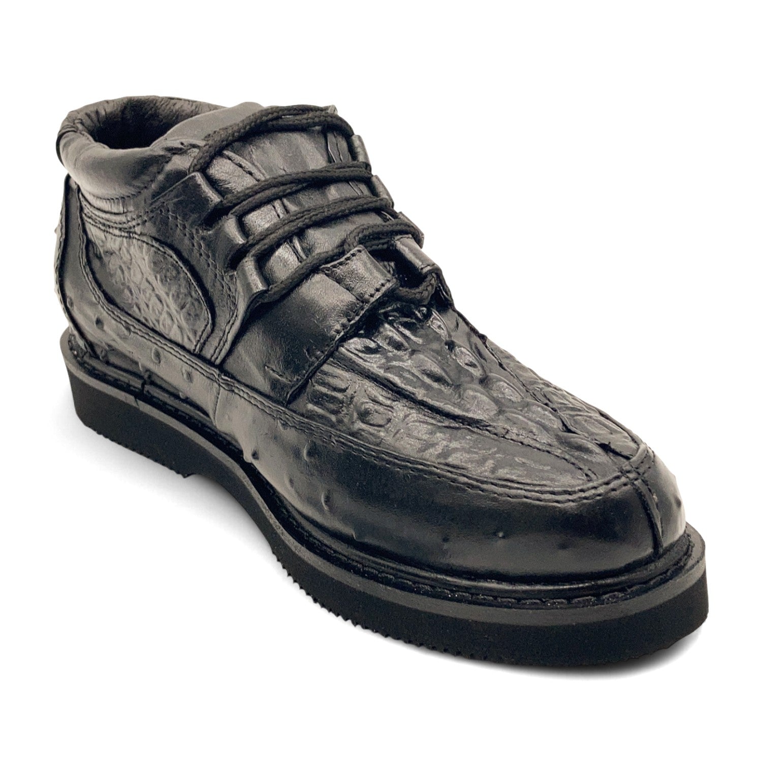 Men's Embossed Crocodile Ostrich Print Leather Lace Up Shoe