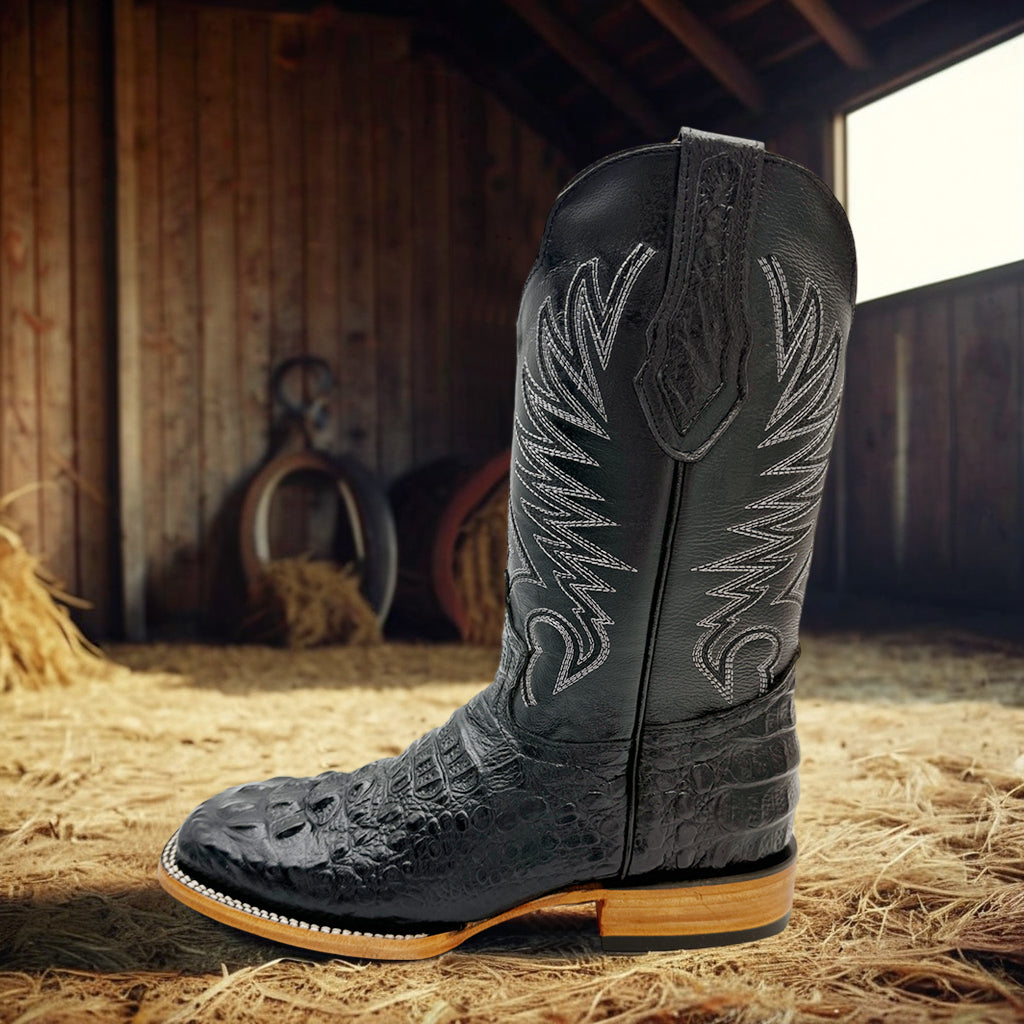 Men's Leather Exotic Python Print Square Toe Cowboy Boot