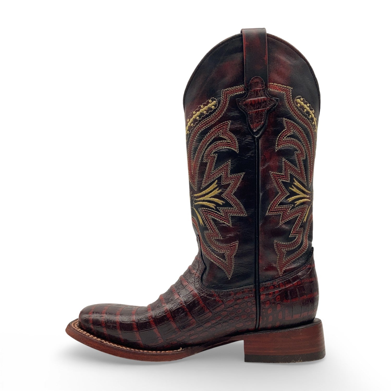 Men's Leather Crocodile Print Midcalf Square Toe Western Cowboy Boot