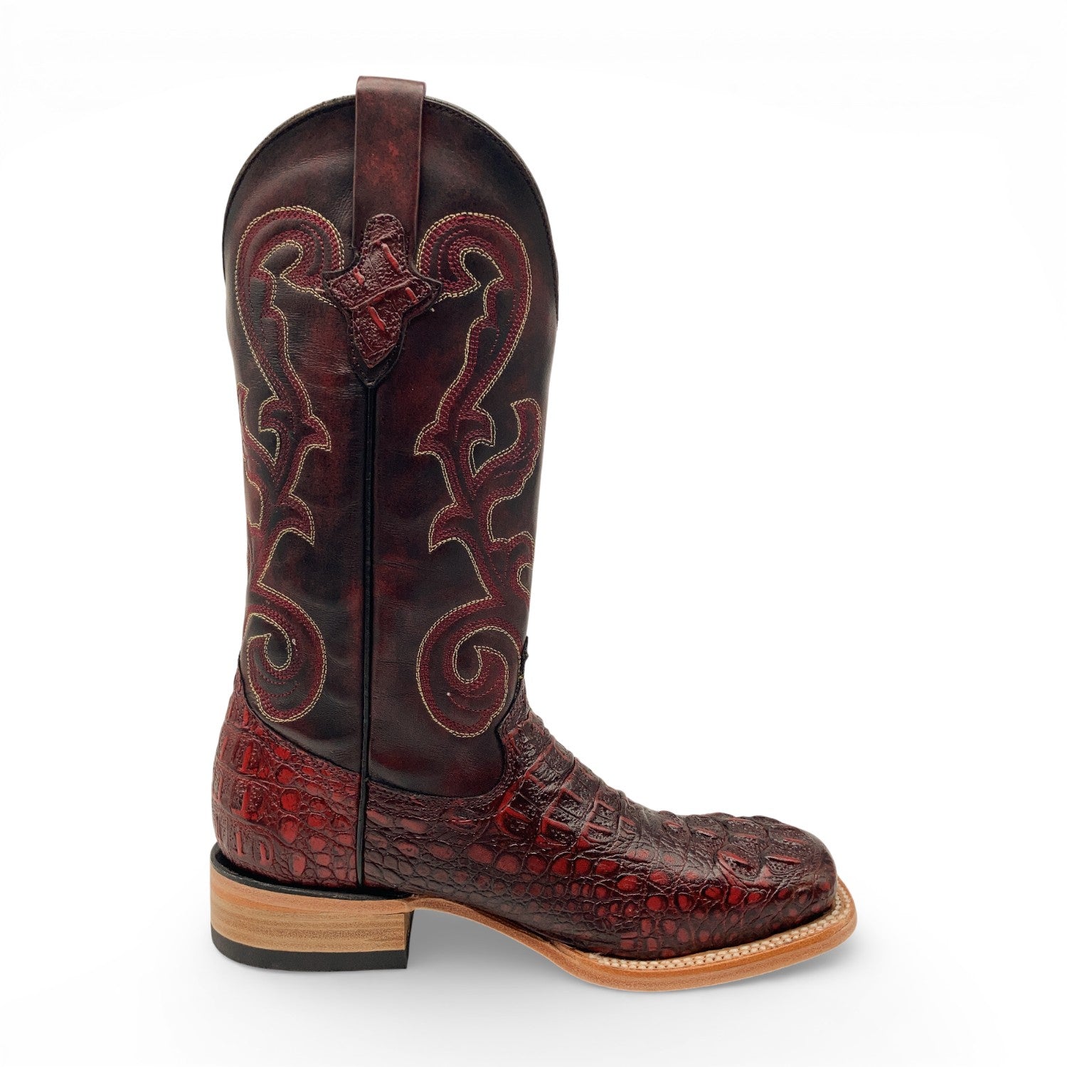 Men’s Leather Cowboy Boot Square Toe Embossed Alligator Crocodile Print