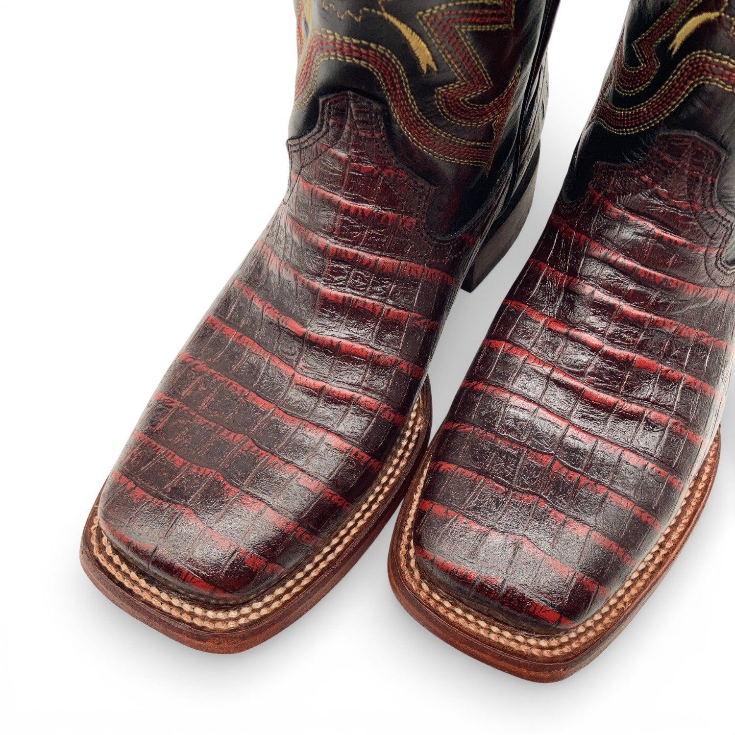 Men's Leather Crocodile Print Midcalf Square Toe Western Cowboy Boot