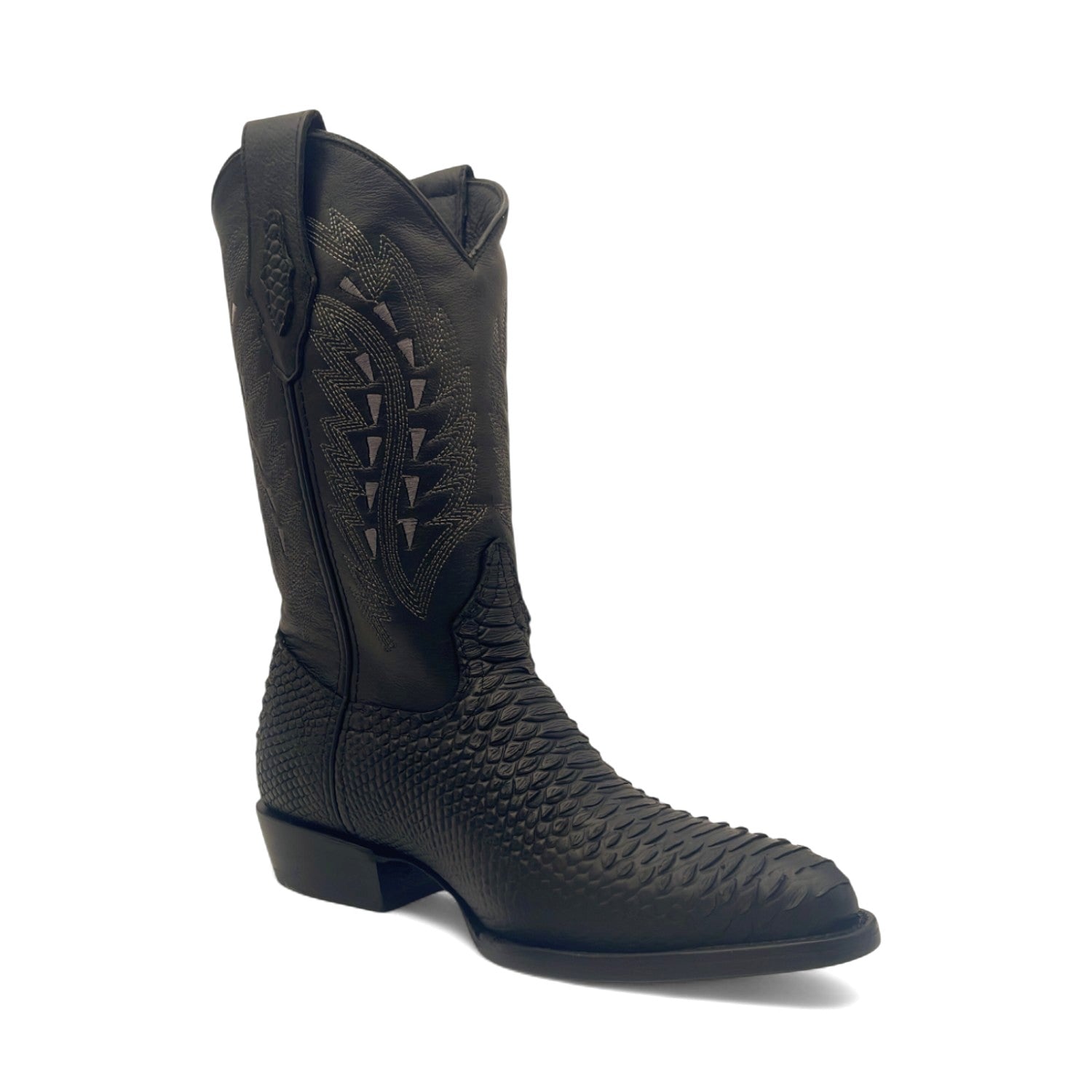 Men’s Leather Embossed Python Print J Toe Western Boot