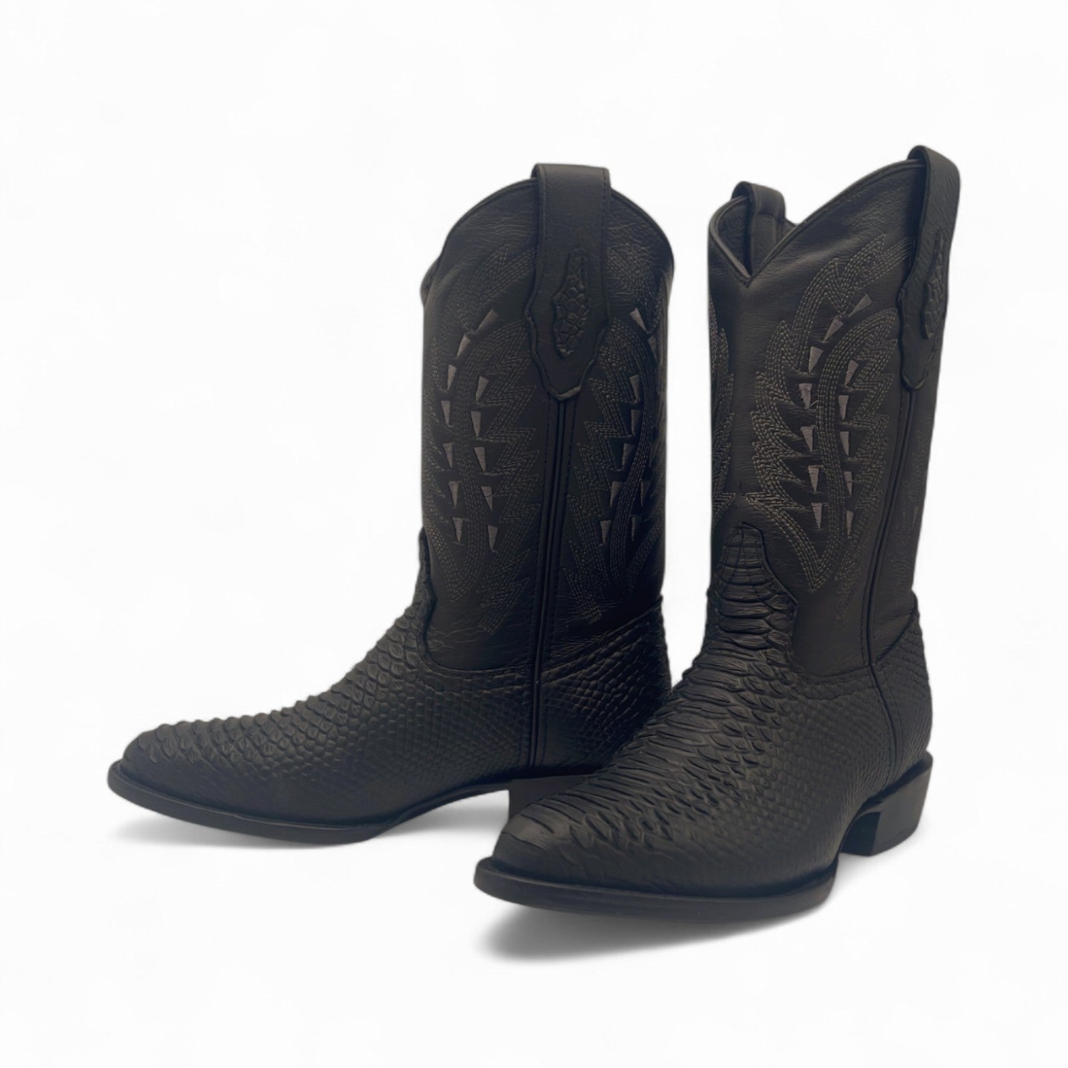 Men’s Leather Embossed Python Print J Toe Western Boot
