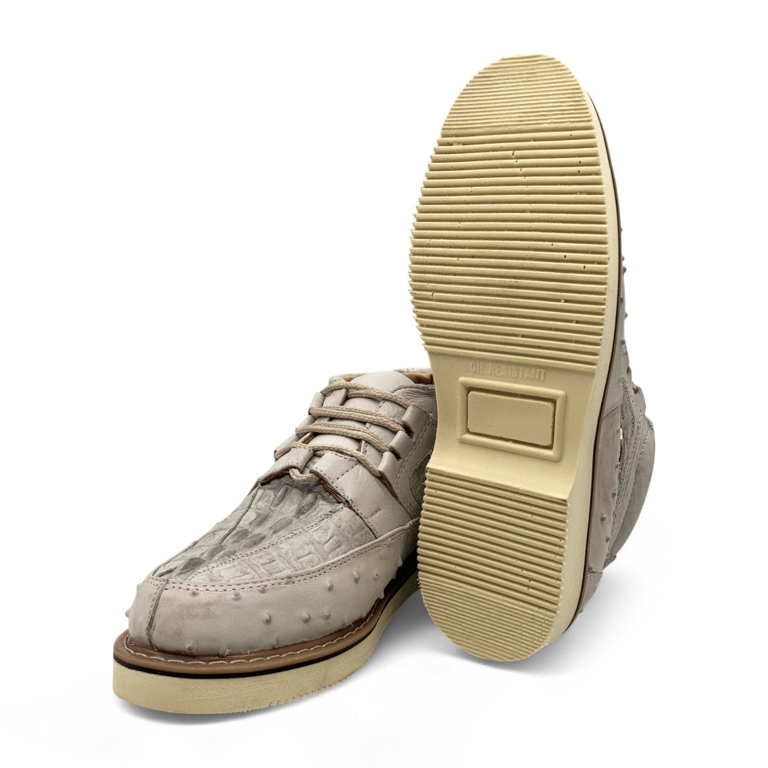 Men's Embossed Crocodile Ostrich Print Leather Lace Up Shoe