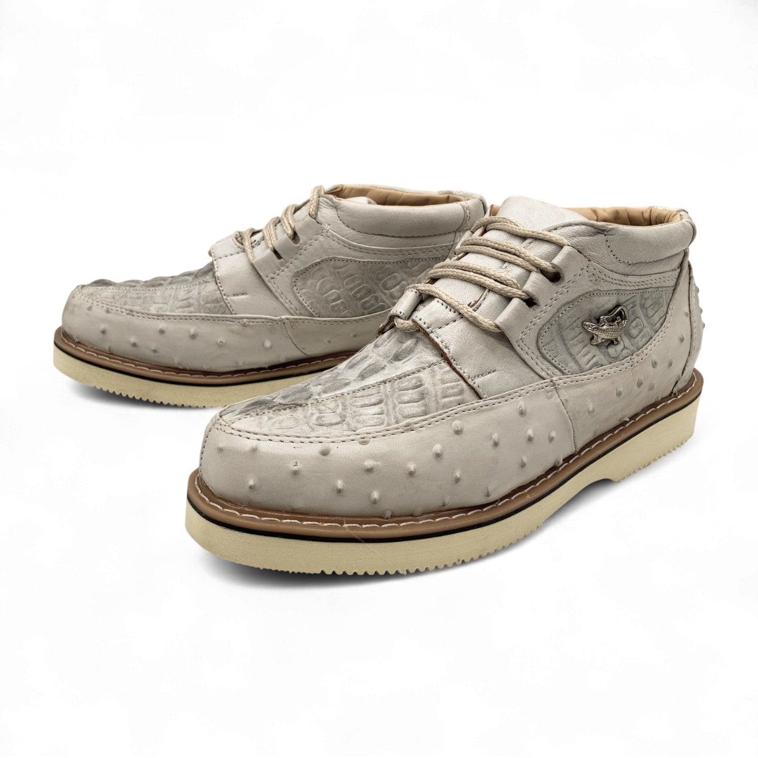 Men's Embossed Crocodile Ostrich Print Leather Lace Up Shoe