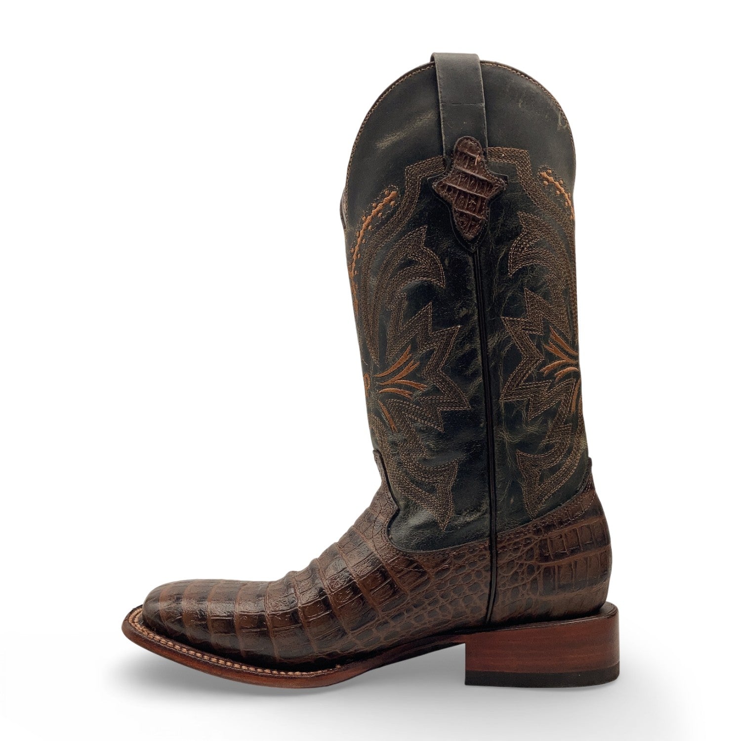 Men's Leather Crocodile Print Midcalf Square Toe Western Cowboy Boot