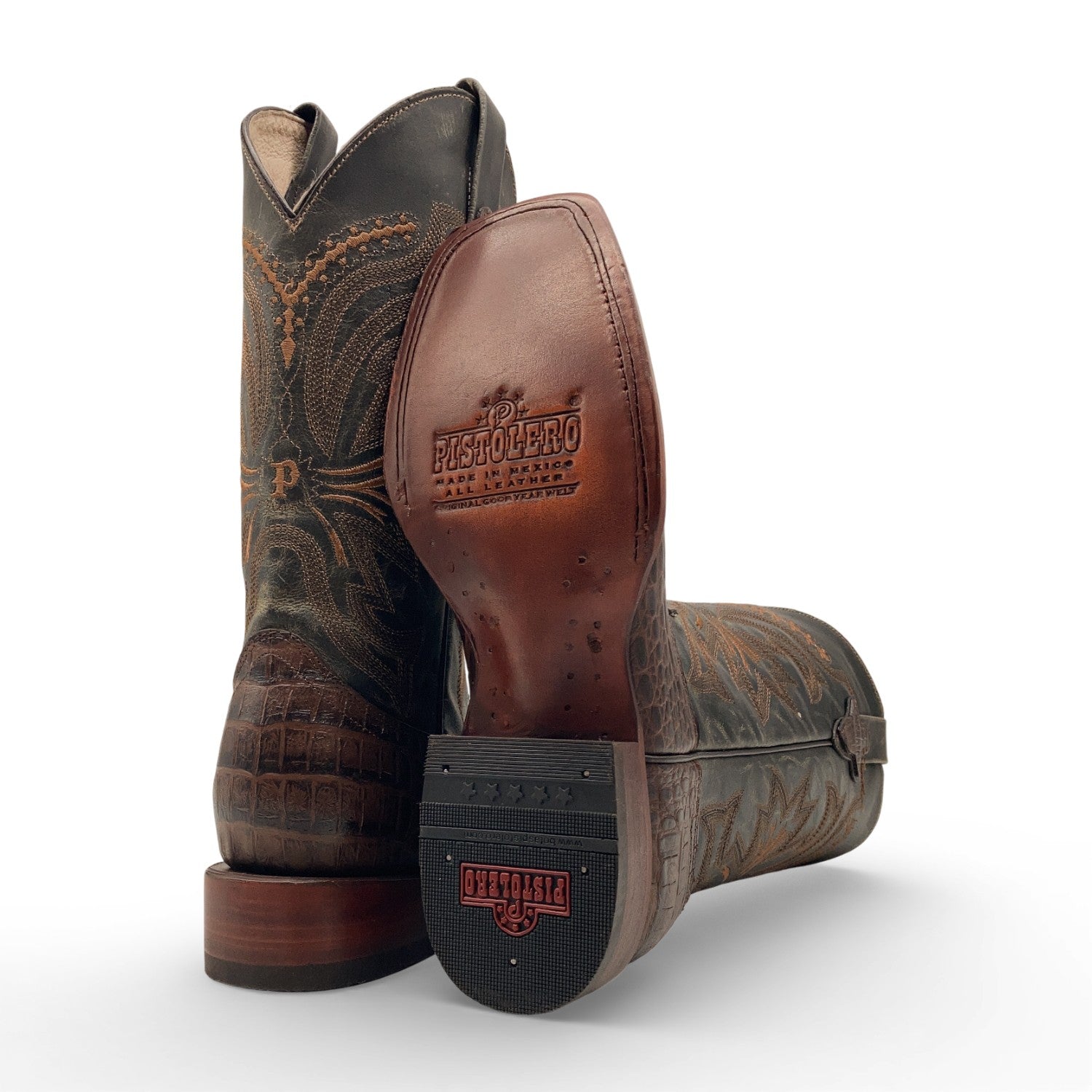 Men's Leather Crocodile Print Midcalf Square Toe Western Cowboy Boot