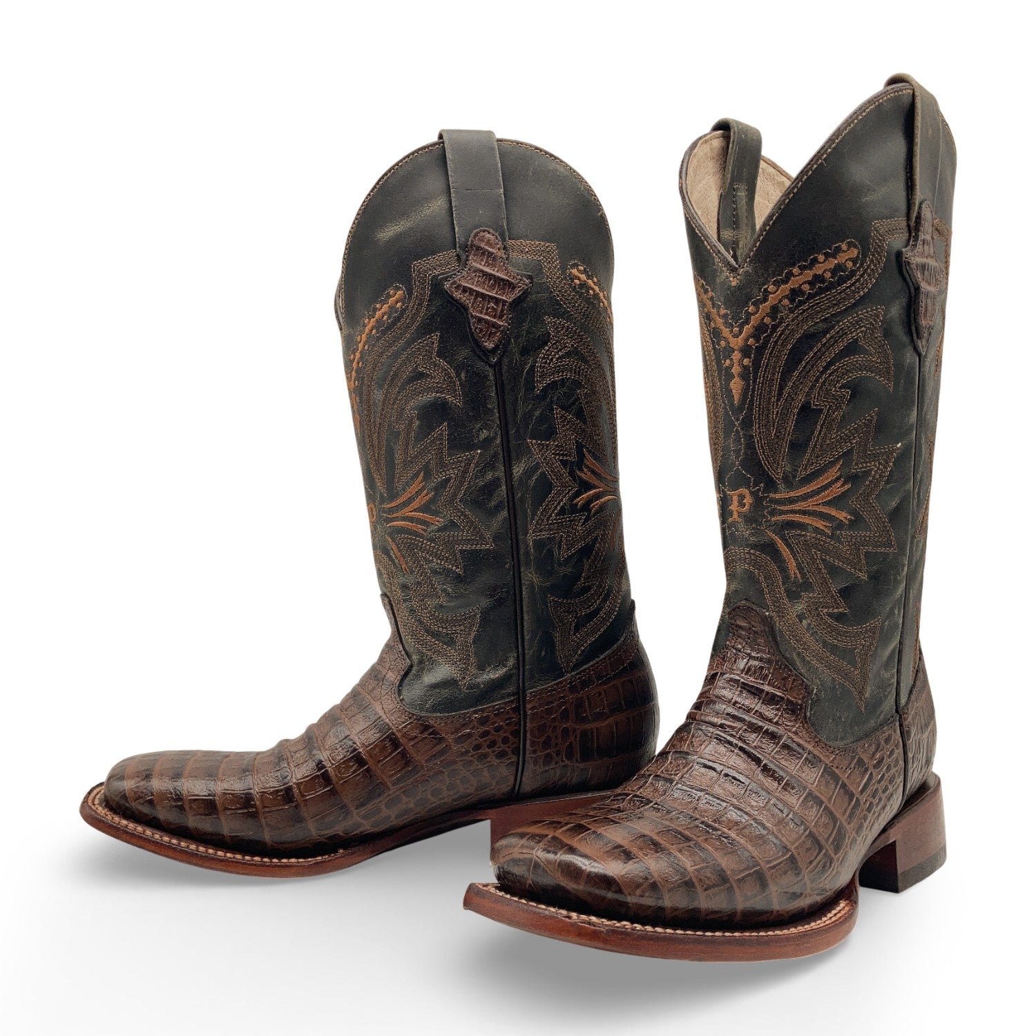 Men's Leather Crocodile Print Midcalf Square Toe Western Cowboy Boot