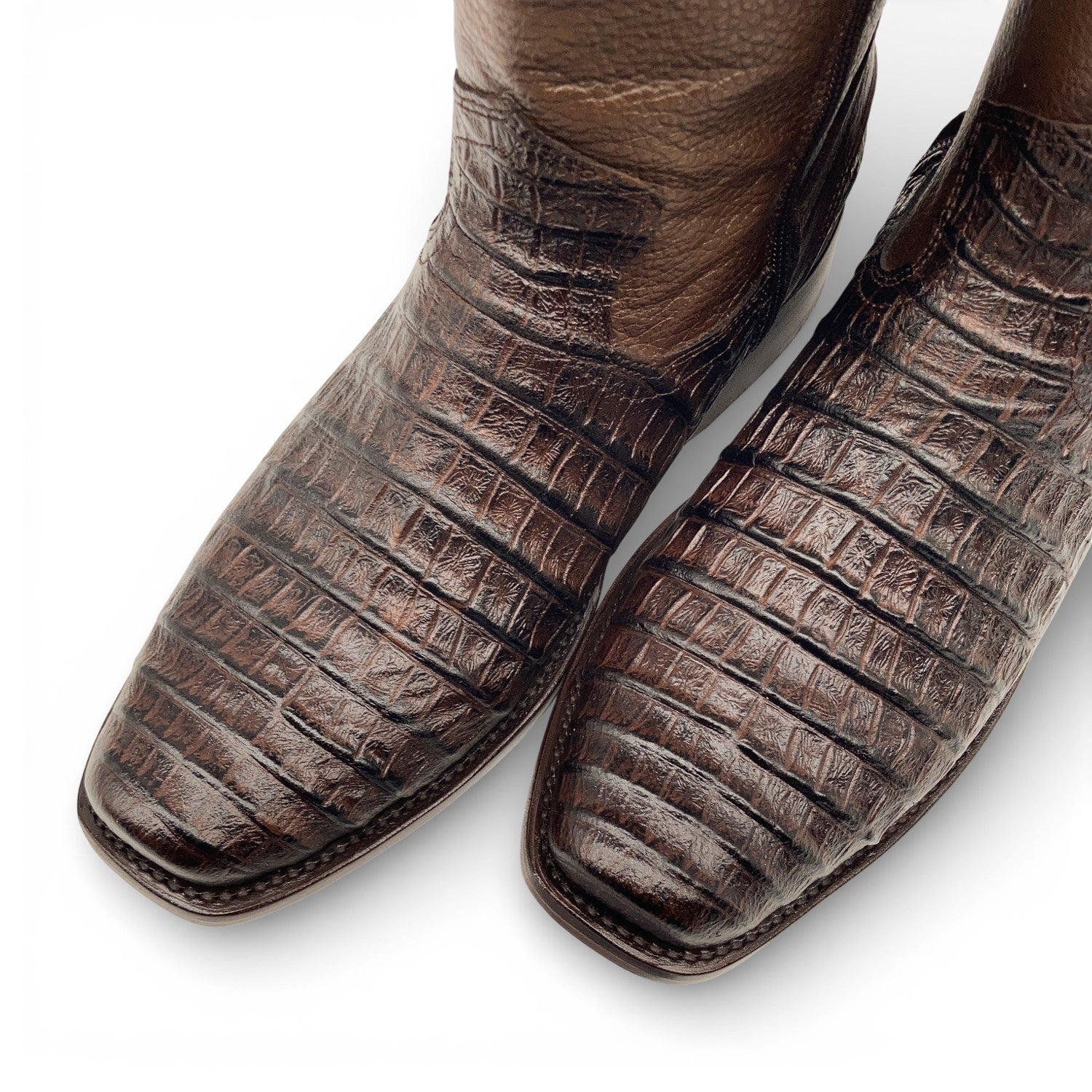 Men’s Caiman Print, Square Toe, Leather Cowboy Boot, with a Full Side Zipper