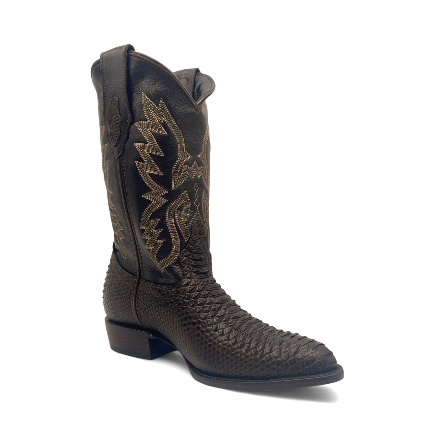 Men’s Leather Embossed Python Print J Toe Western Boot