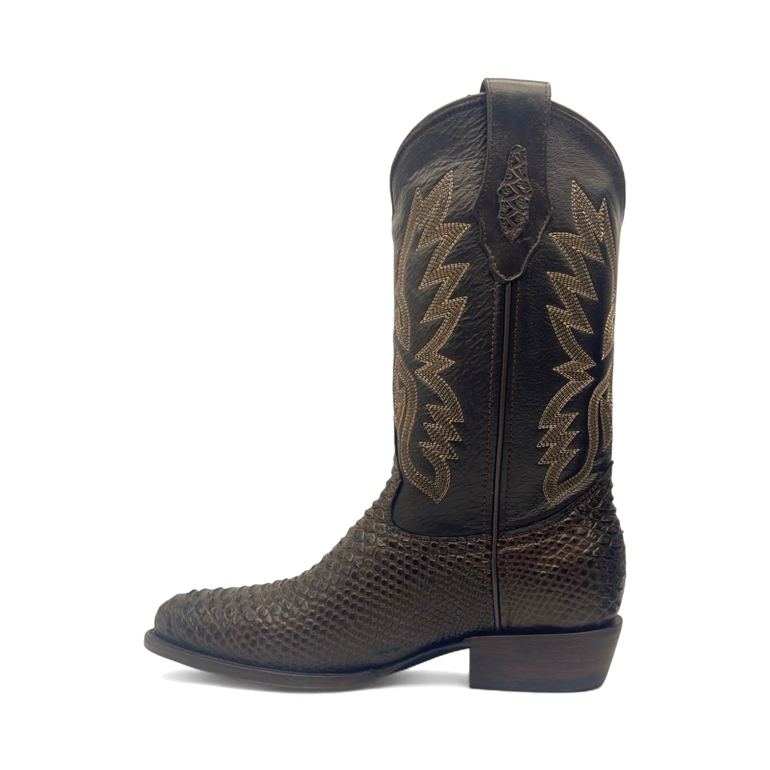 Men’s Leather Embossed Python Print J Toe Western Boot