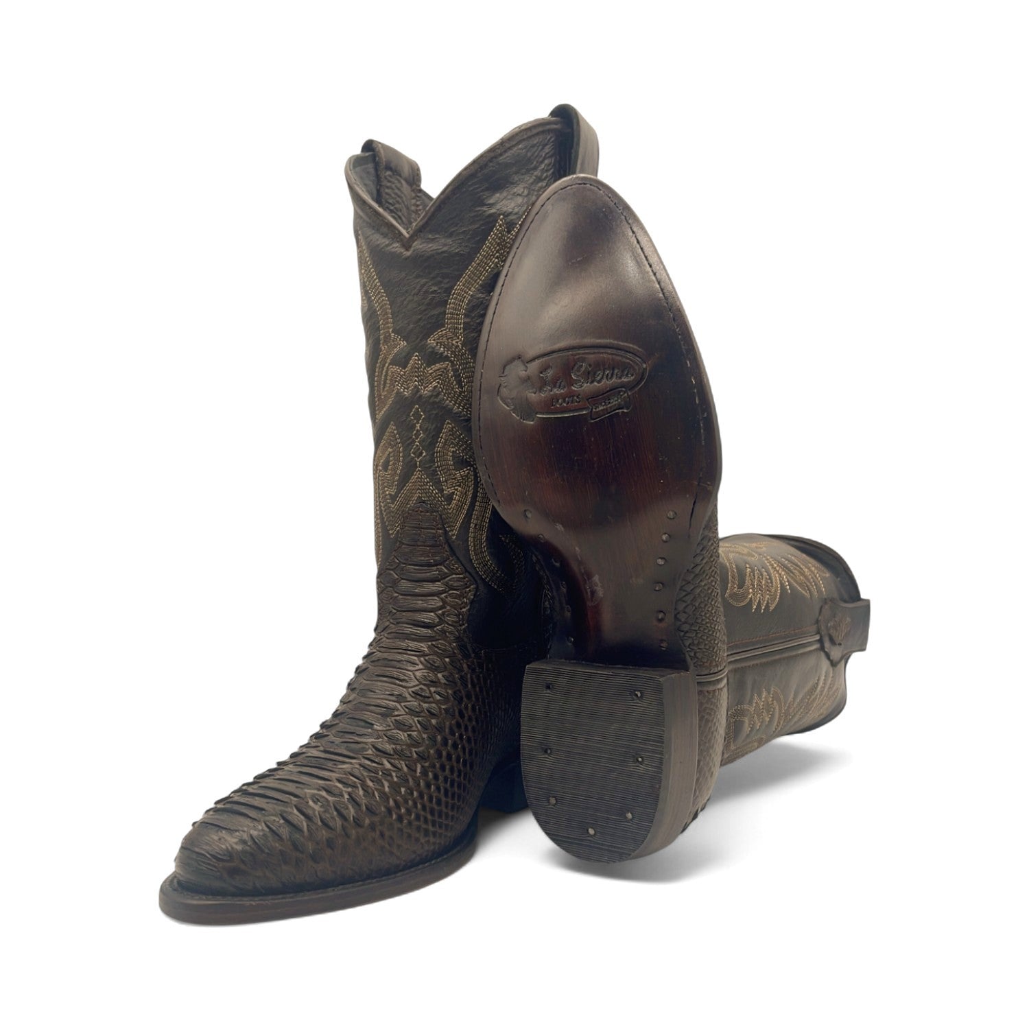 Men’s Leather Embossed Python Print J Toe Western Boot