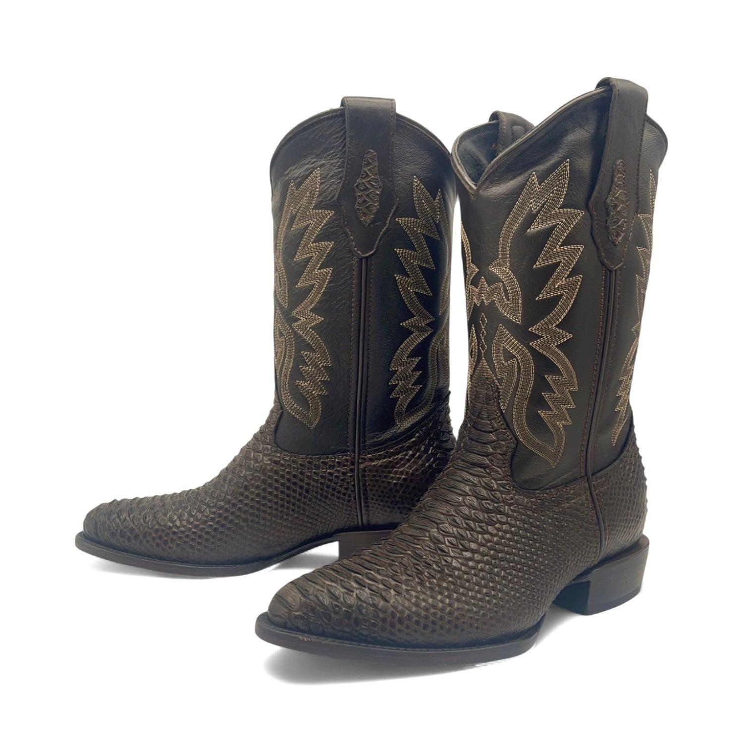 Men’s Leather Embossed Python Print J Toe Western Boot