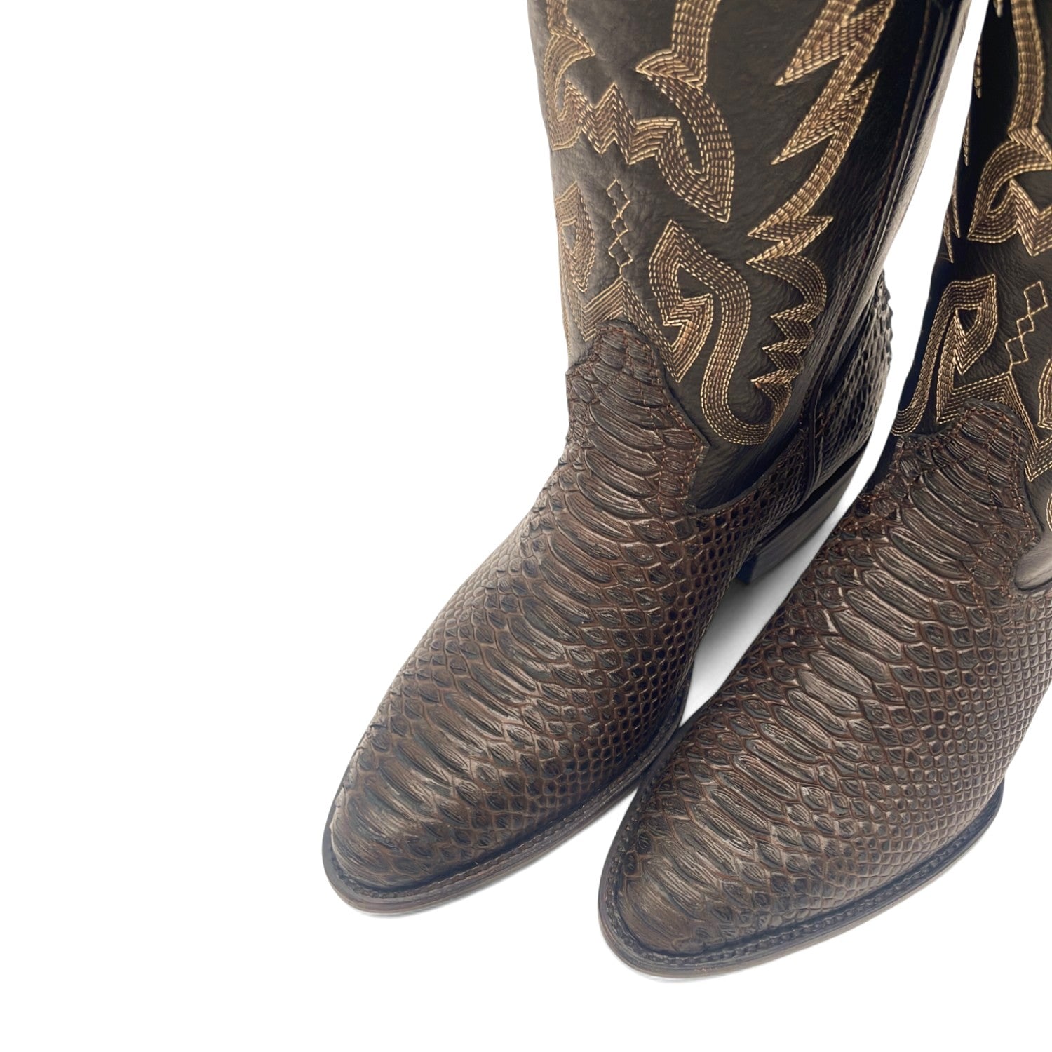 Men’s Leather Embossed Python Print J Toe Western Boot