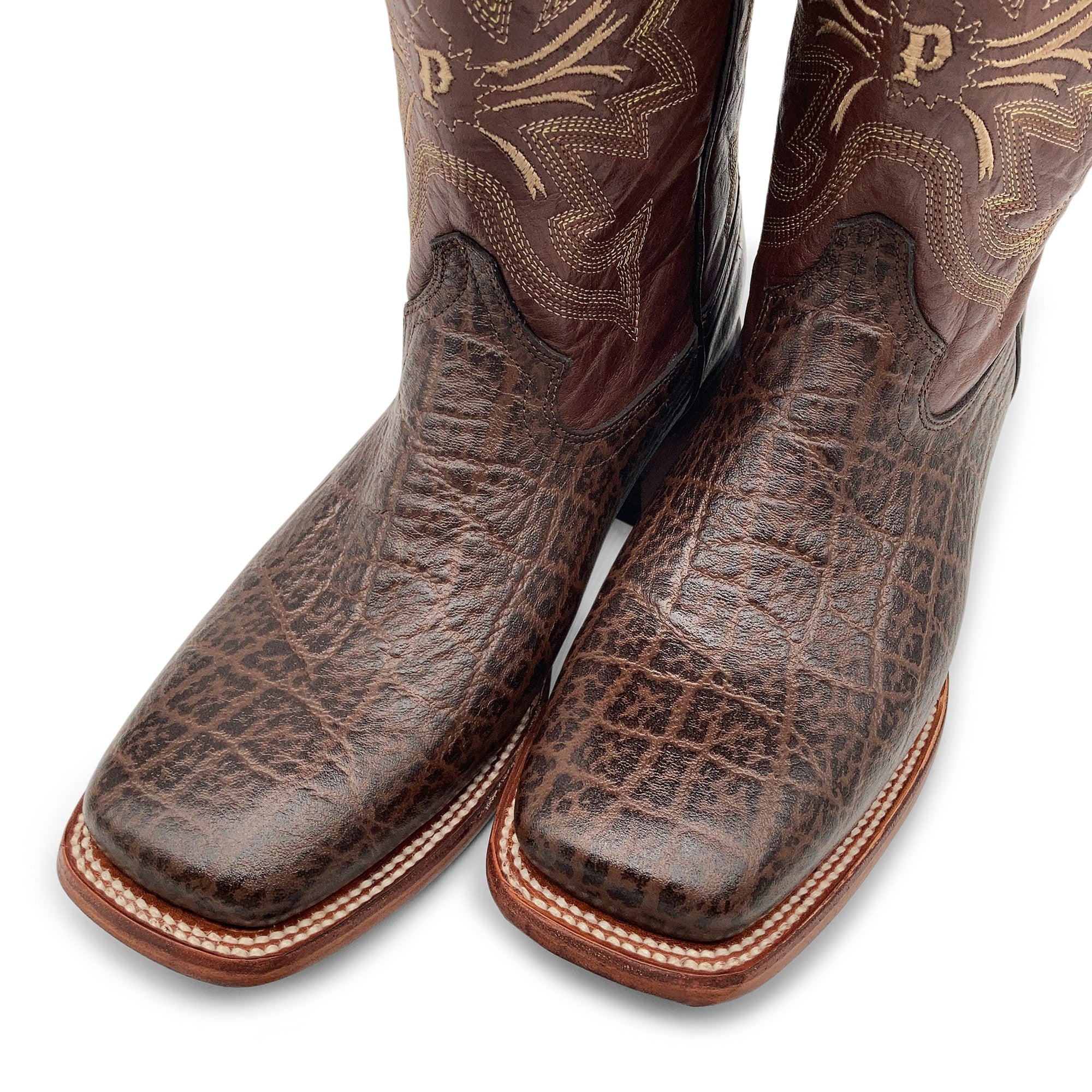 Men’s Elephant Print Western Cowboy Boots Square Toe