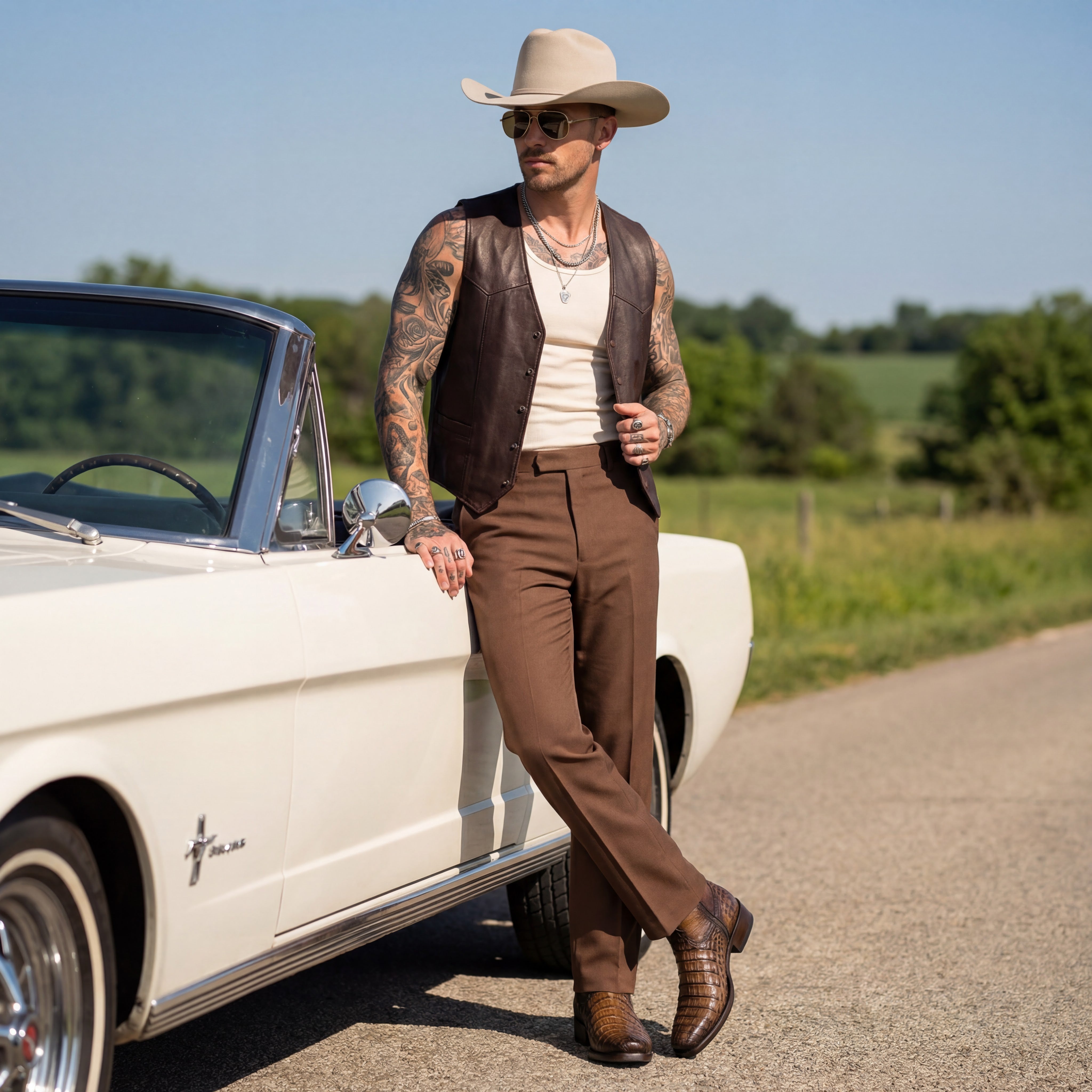 Men’s Caiman Print, Square Toe, Leather Cowboy Boot, with a Full Side Zipper