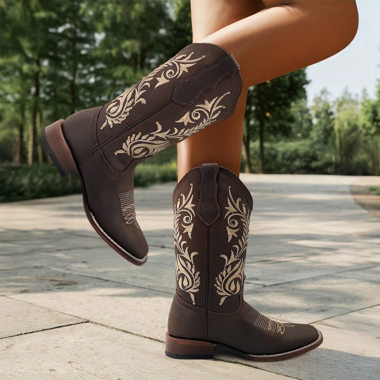 Women's Western Cowboy Boot Square Toe Mid Calf