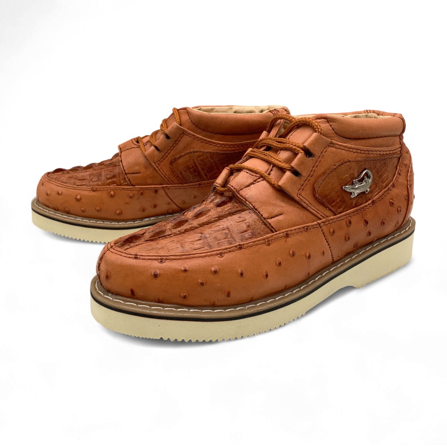 Men's Embossed Crocodile Ostrich Print Leather Lace Up Shoe