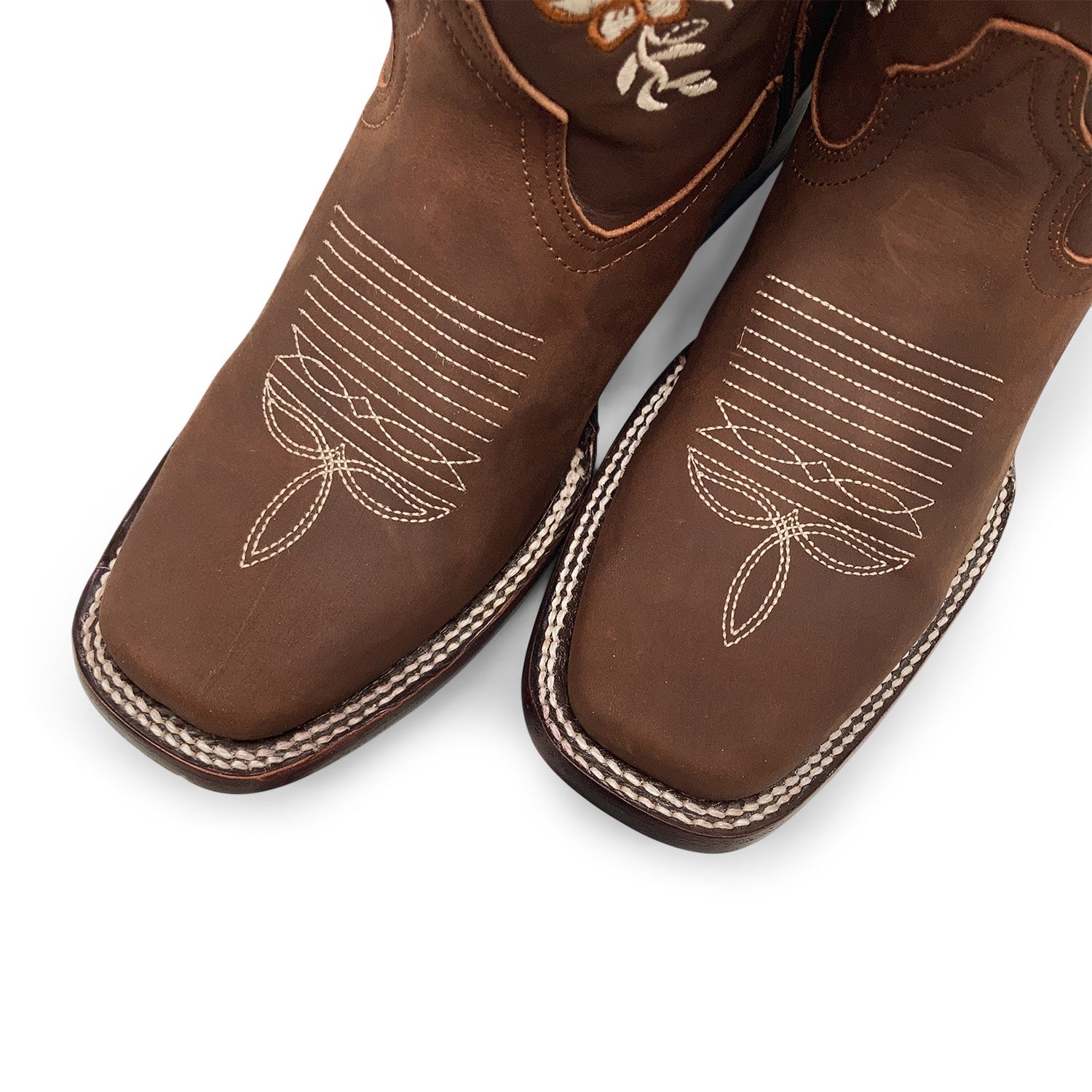 Women’s Western Cowgirl Boots – Leather Mid-Calf Square Toe Boots, Side Zipper Closure and Floral Embroidery