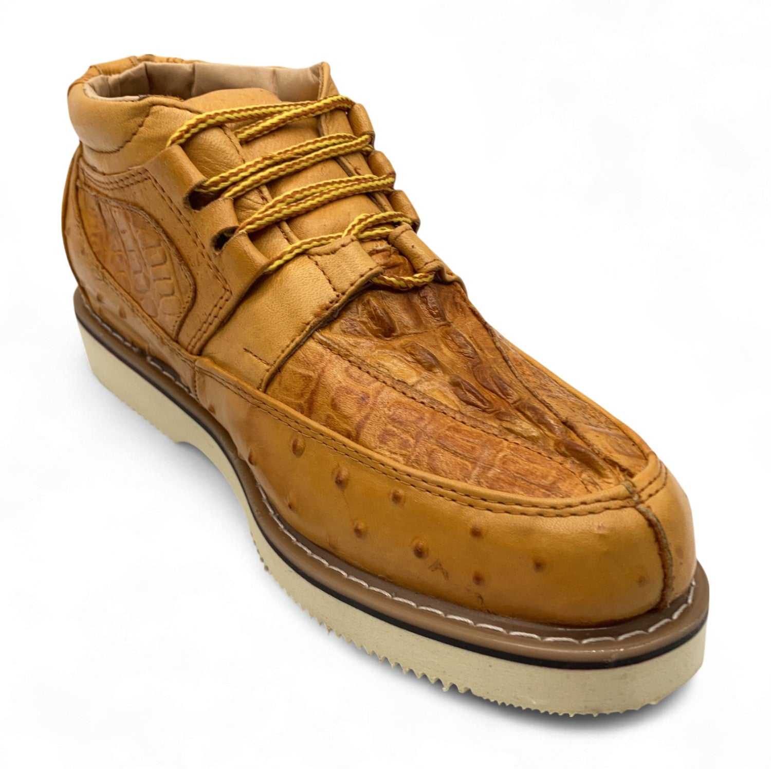 Men's Embossed Crocodile Ostrich Print Leather Lace Up Shoe