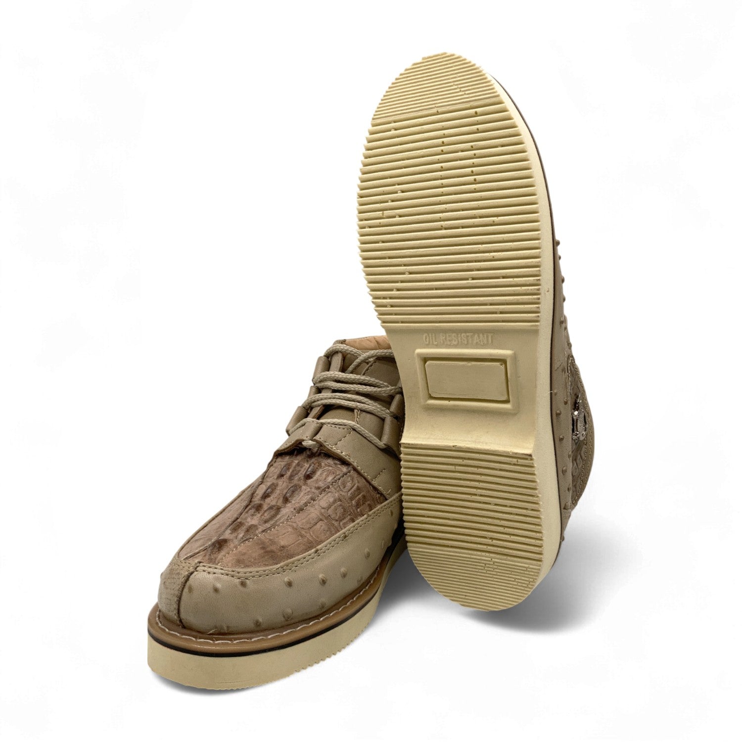 Men's Embossed Crocodile Ostrich Print Leather Lace Up Shoe