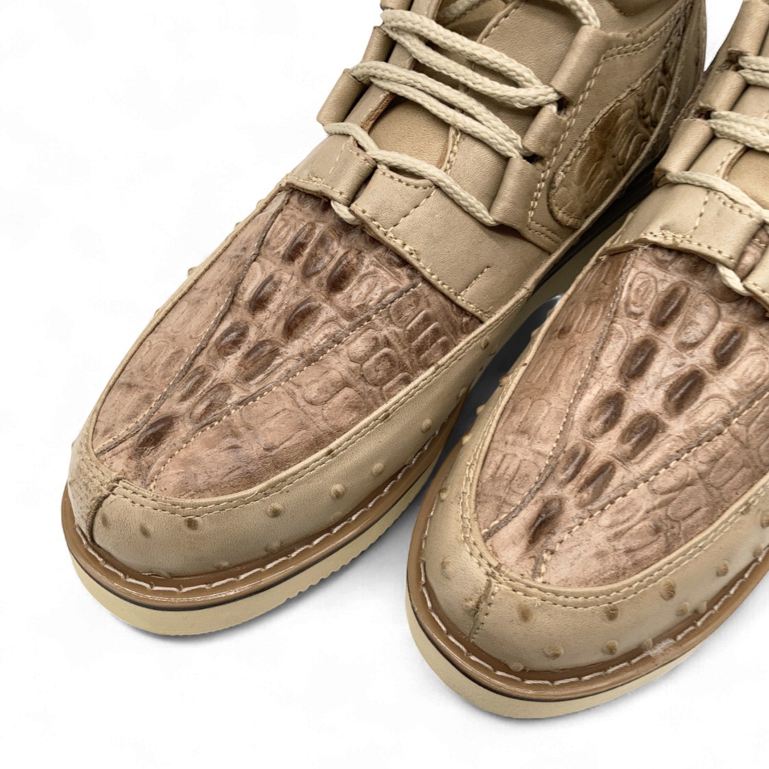 Men's Embossed Crocodile Ostrich Print Leather Lace Up Shoe