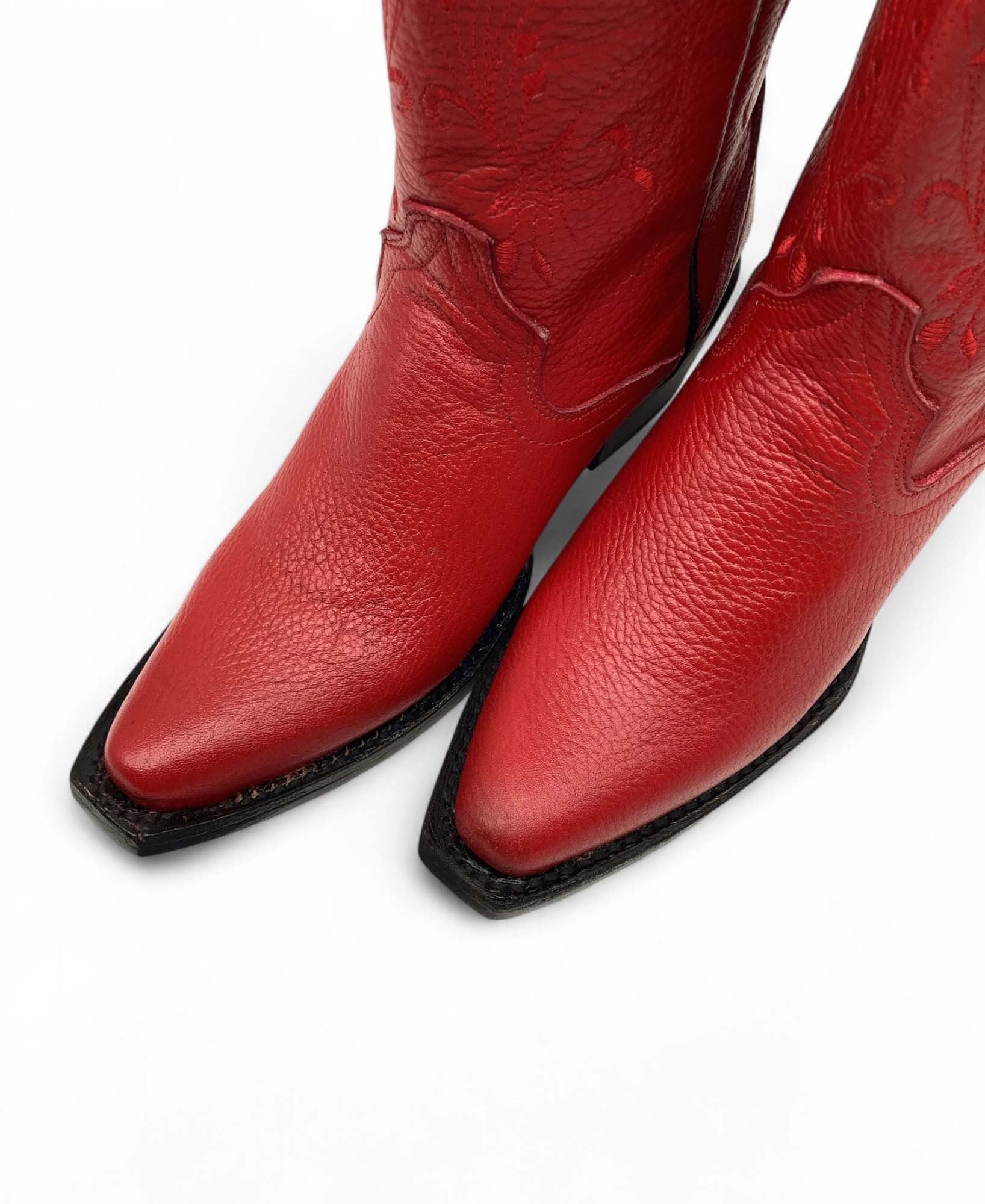 Women’s Genuine Leather Pointed Toe Mid-Calf Western Boots