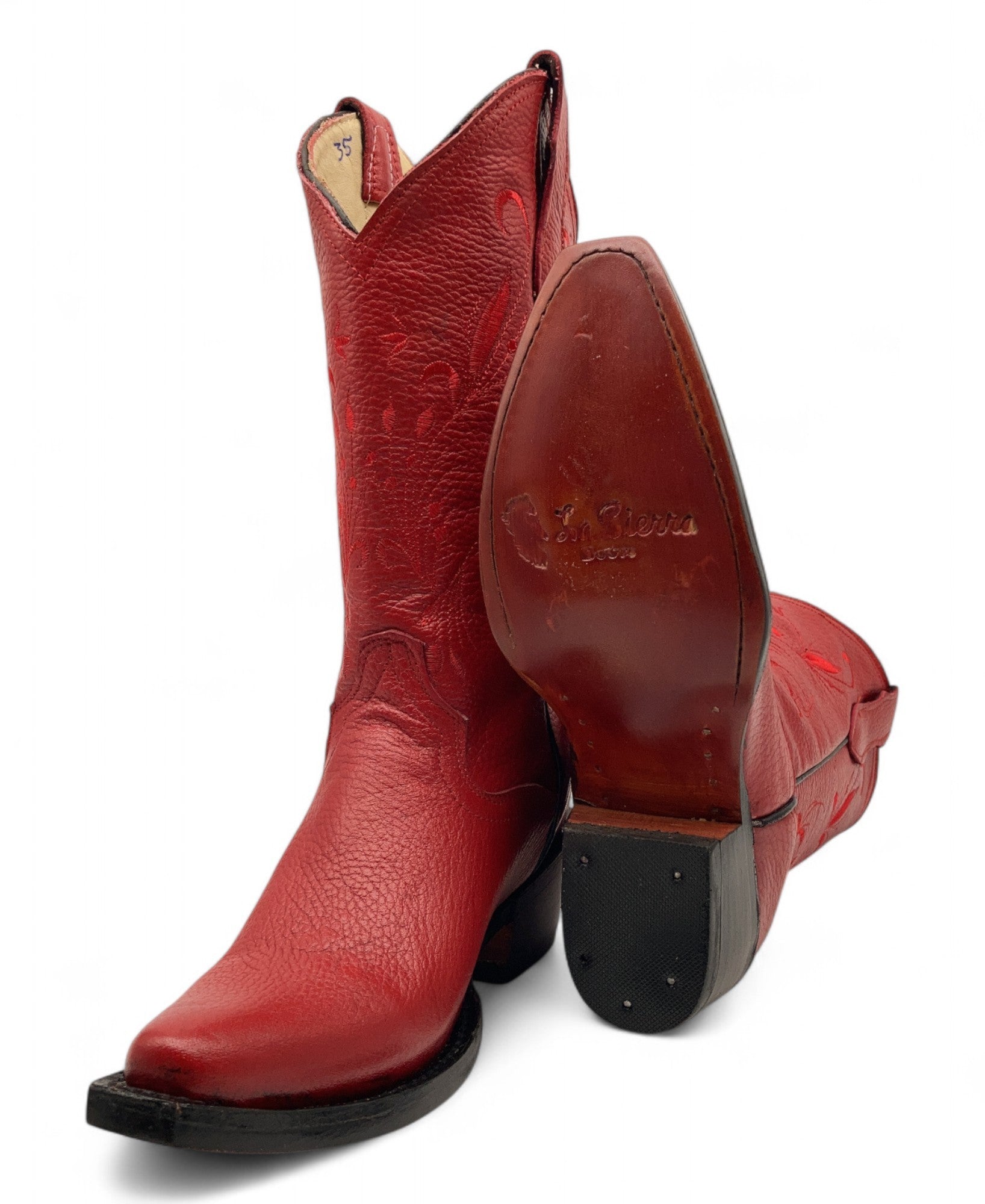 Women’s Genuine Leather Pointed Toe Mid-Calf Western Boots