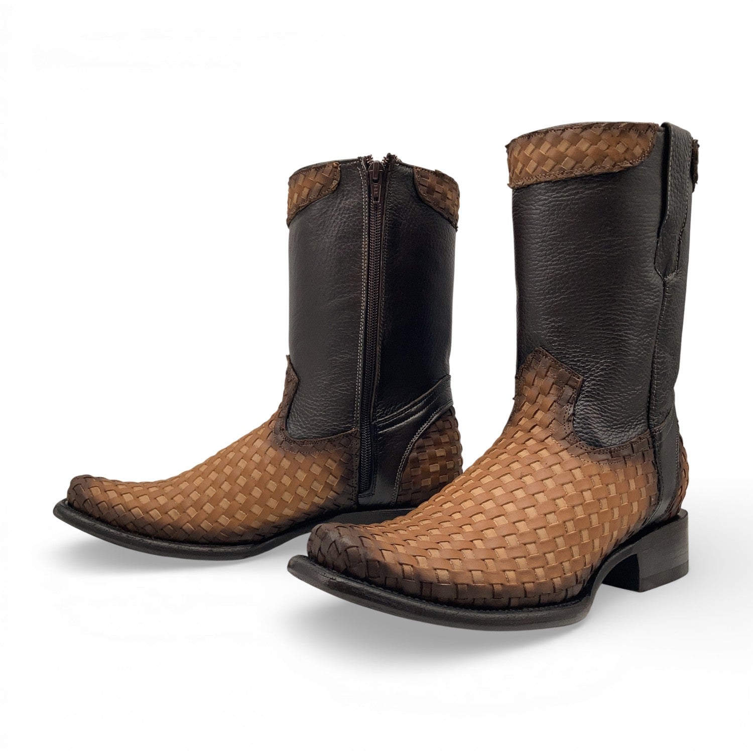 Men’s Leather Midcalf Petatillo Western Boot, Dubai Square Toe with Full Side Zipper
