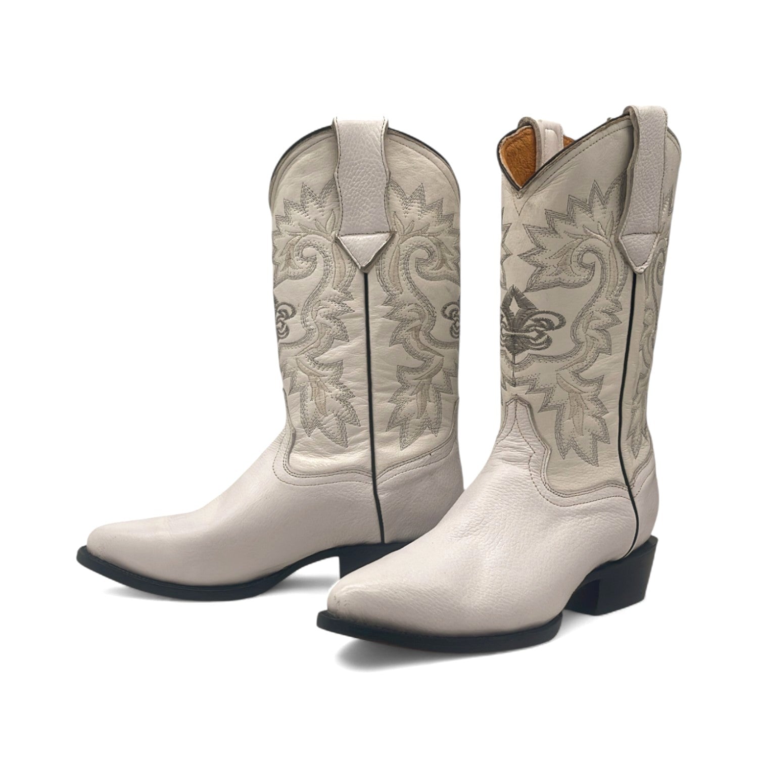 White Leather Men's J Toe Western Cowboy Boot