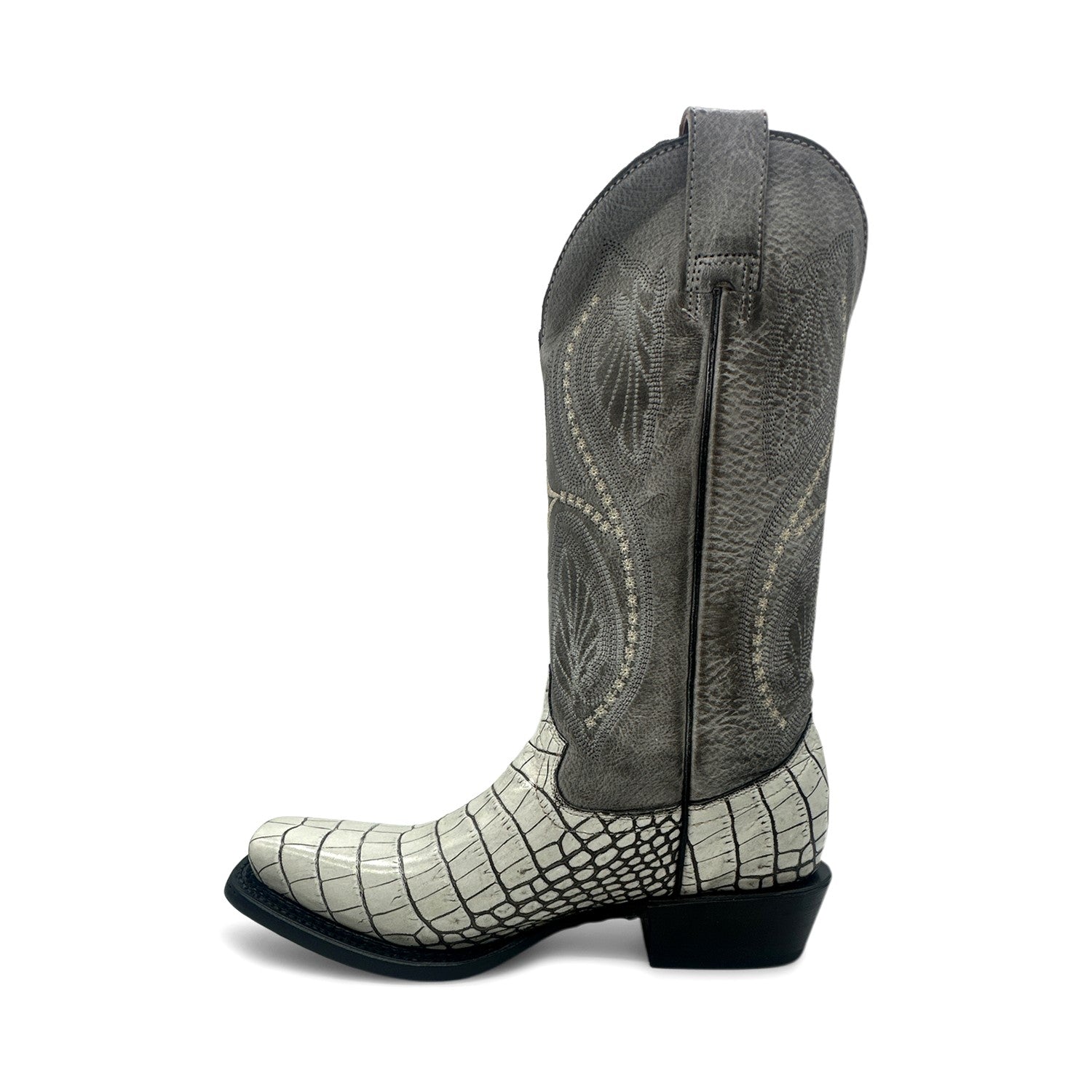Women's Leather Square Toe Embossed Crocodile Alligator Print Boot