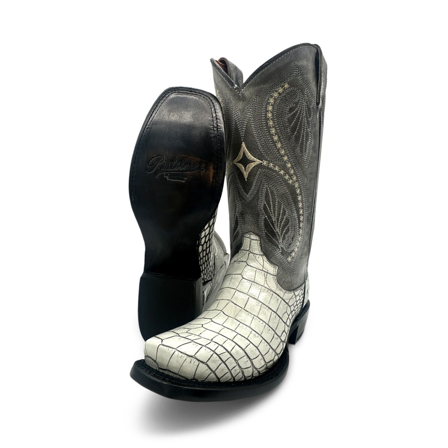 Women's Leather Square Toe Embossed Crocodile Alligator Print Boot