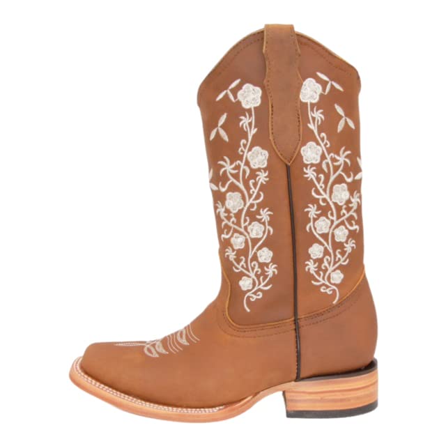 Women’s Cowgirl Cowboy Boot Floral Embroidered Square Toe Mid-Calf Western Boot