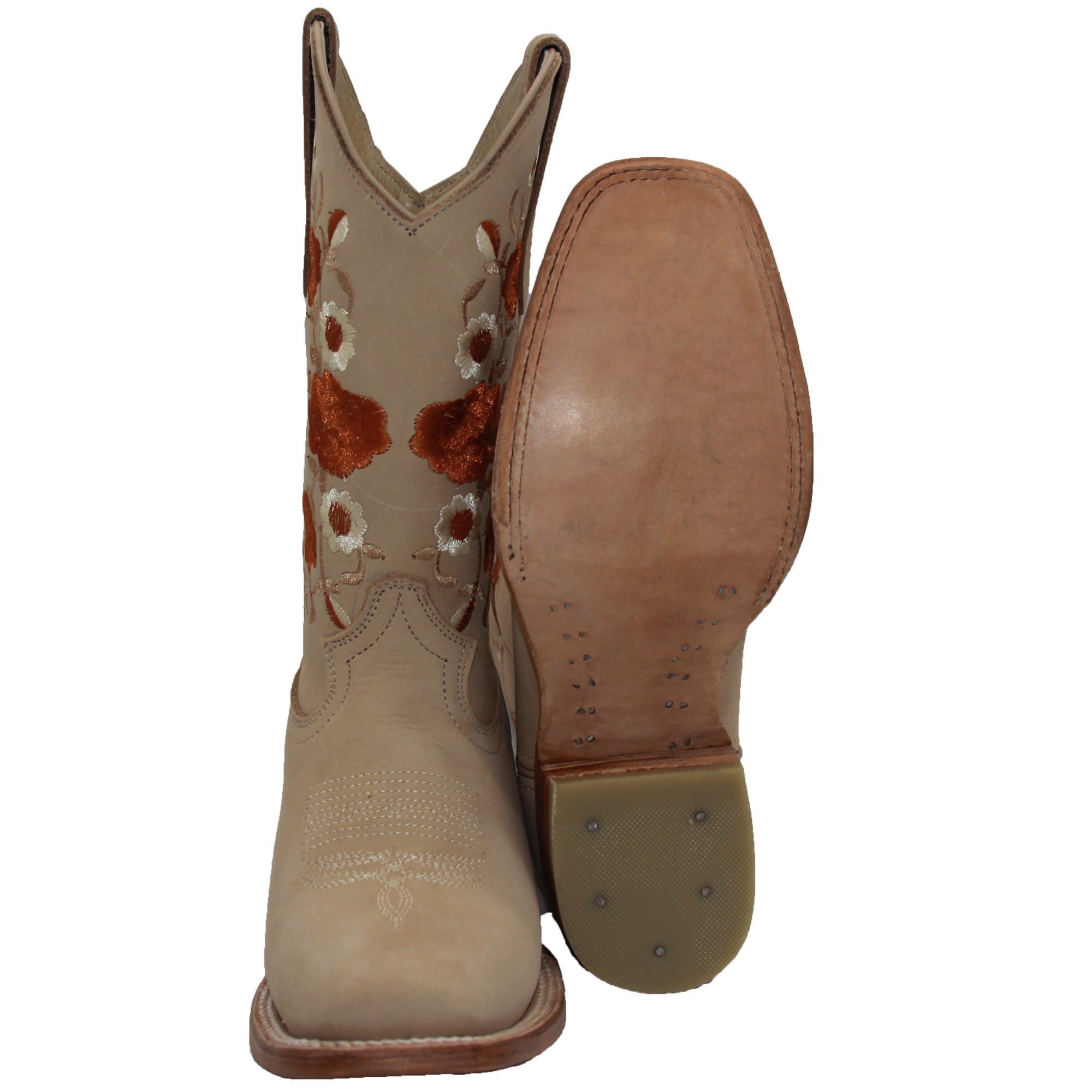 Women’s Square Toe Floral Embroidered Western Cowboy Leather Boots