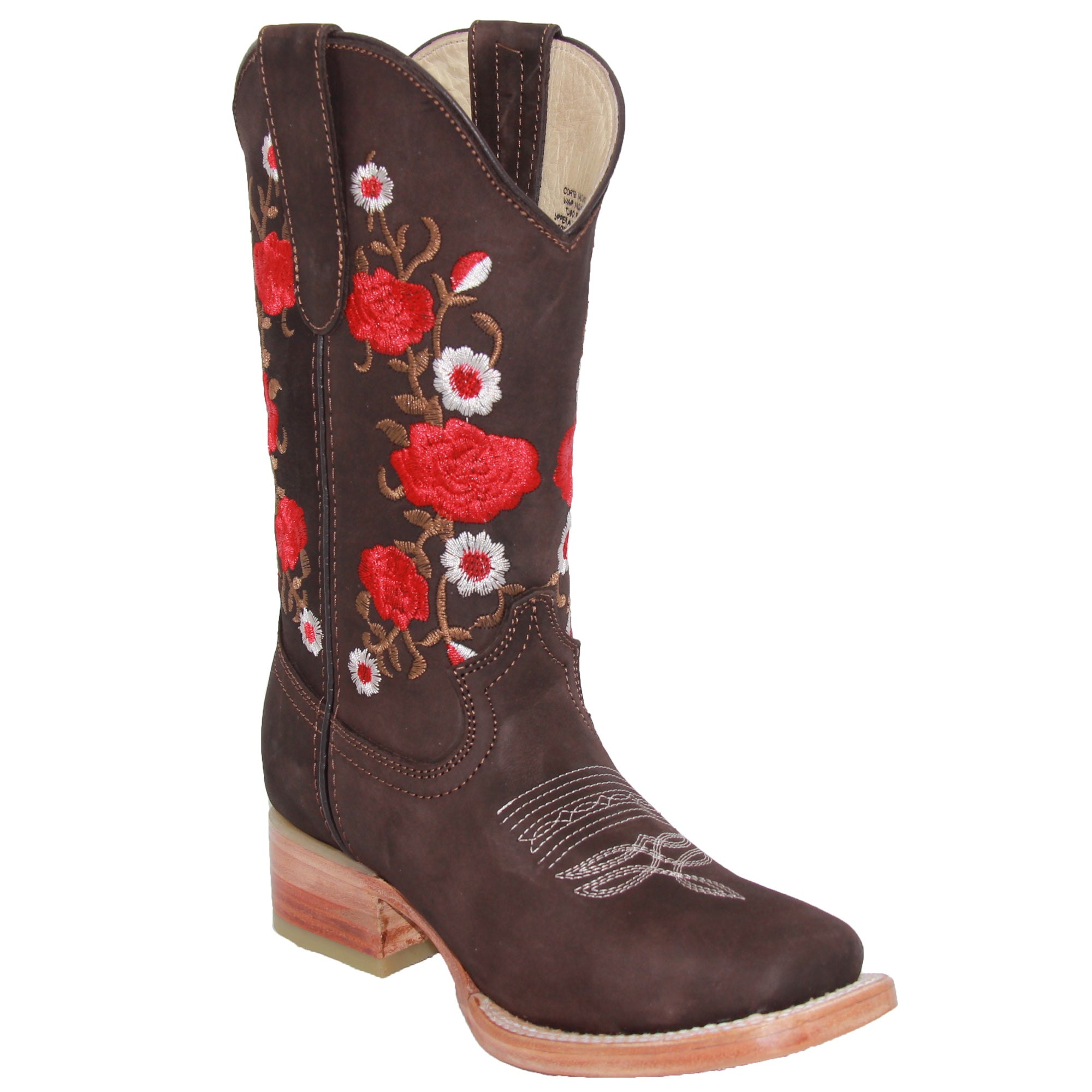 Women’s Square Toe Floral Embroidered Western Cowboy Leather Boots