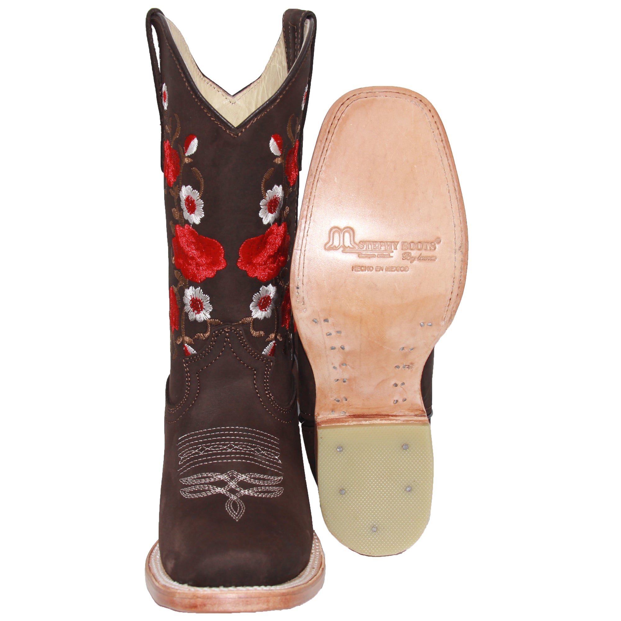 Women’s Square Toe Floral Embroidered Western Cowboy Leather Boots