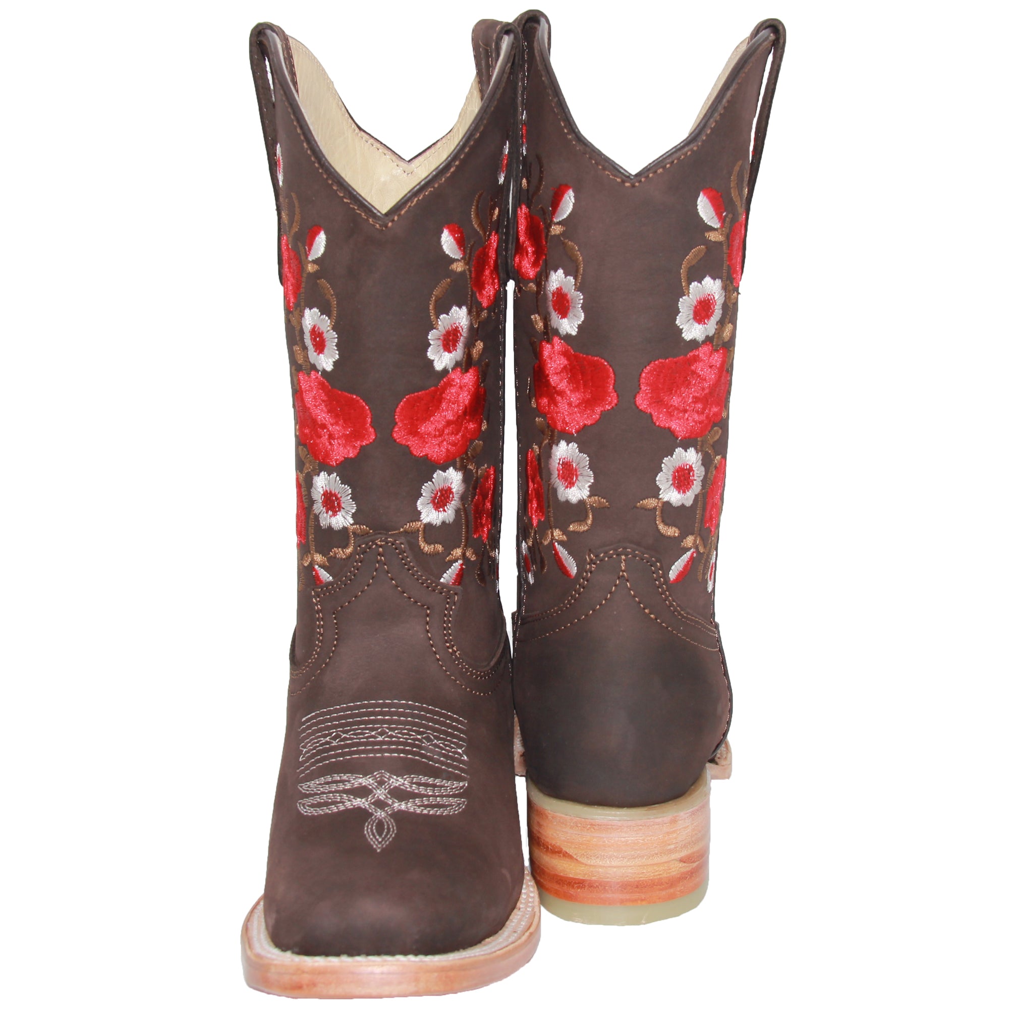 Women’s Square Toe Floral Embroidered Western Cowboy Leather Boots