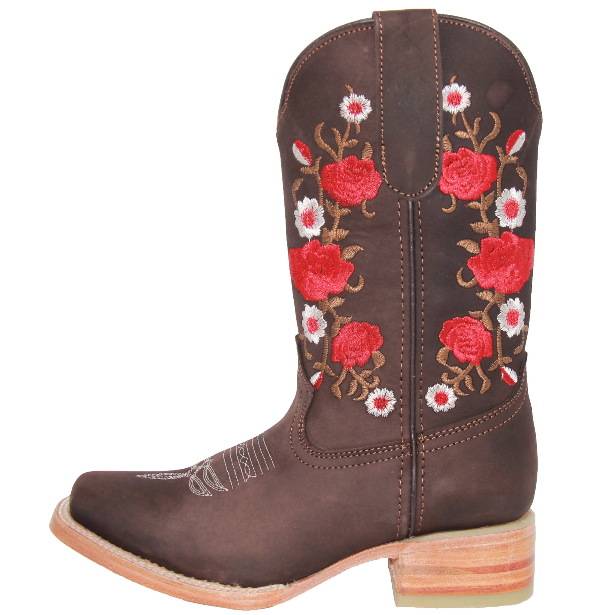 Women’s Square Toe Floral Embroidered Western Cowboy Leather Boots