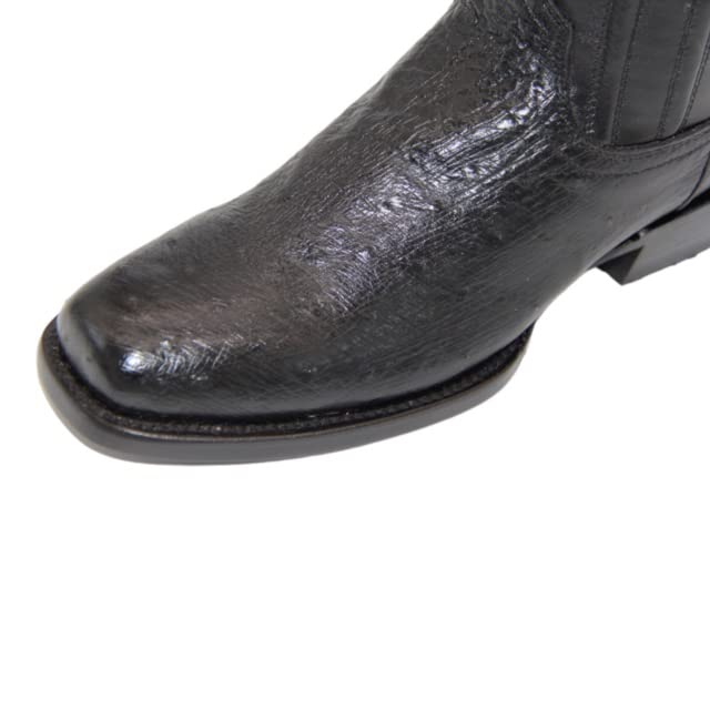 Mens Black Genuine Ostrich Leather Square Toe Cowboy Boot