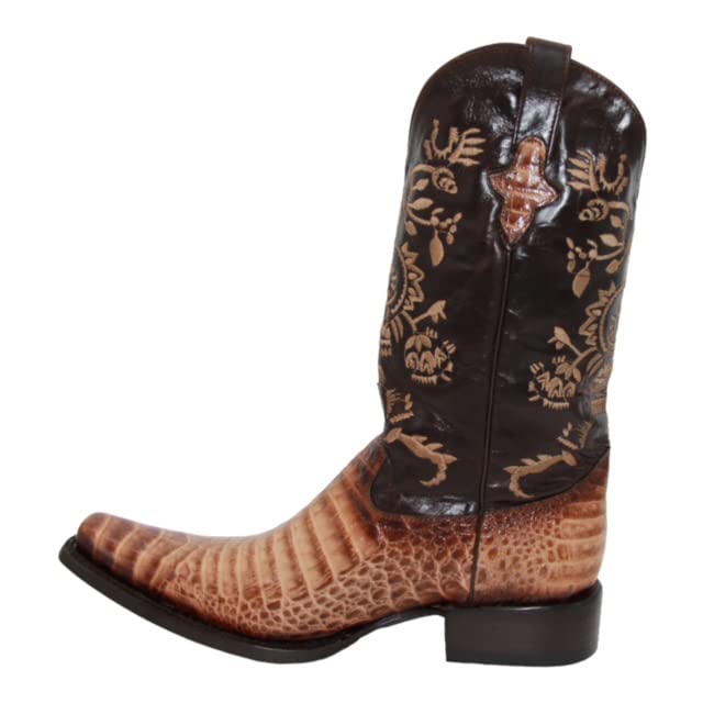 Men's Genuine Leather Pointed Square Toe Crocodile Alligator Print Dress Cowboy Boot