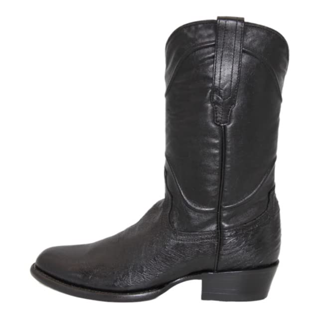 Men's Smooth Genuine Ostrich Leather Black Dress Cowboy Boot