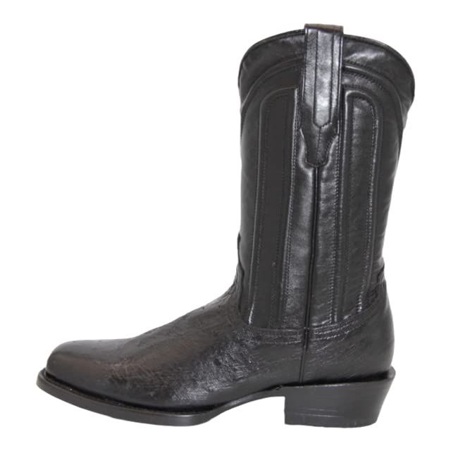 Men's Genuine Smooth Ostrich Leather Square Toe Black Dress Cowboy Boot