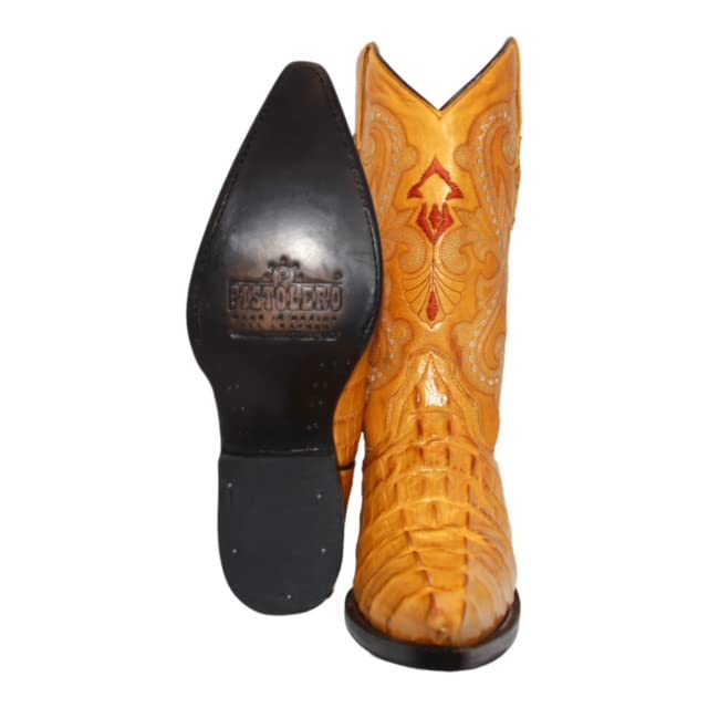 Men's Crocodile Alligator Print Leather Cowboy Western Boots Snip Toe