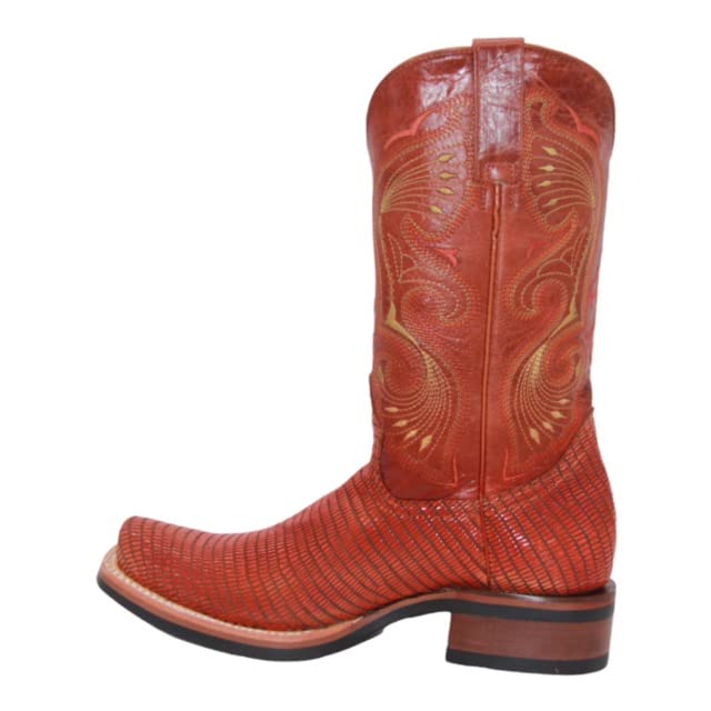 Men’s Genuine Leather Lizard Print Square Toe Cowboy Western Dress Boot